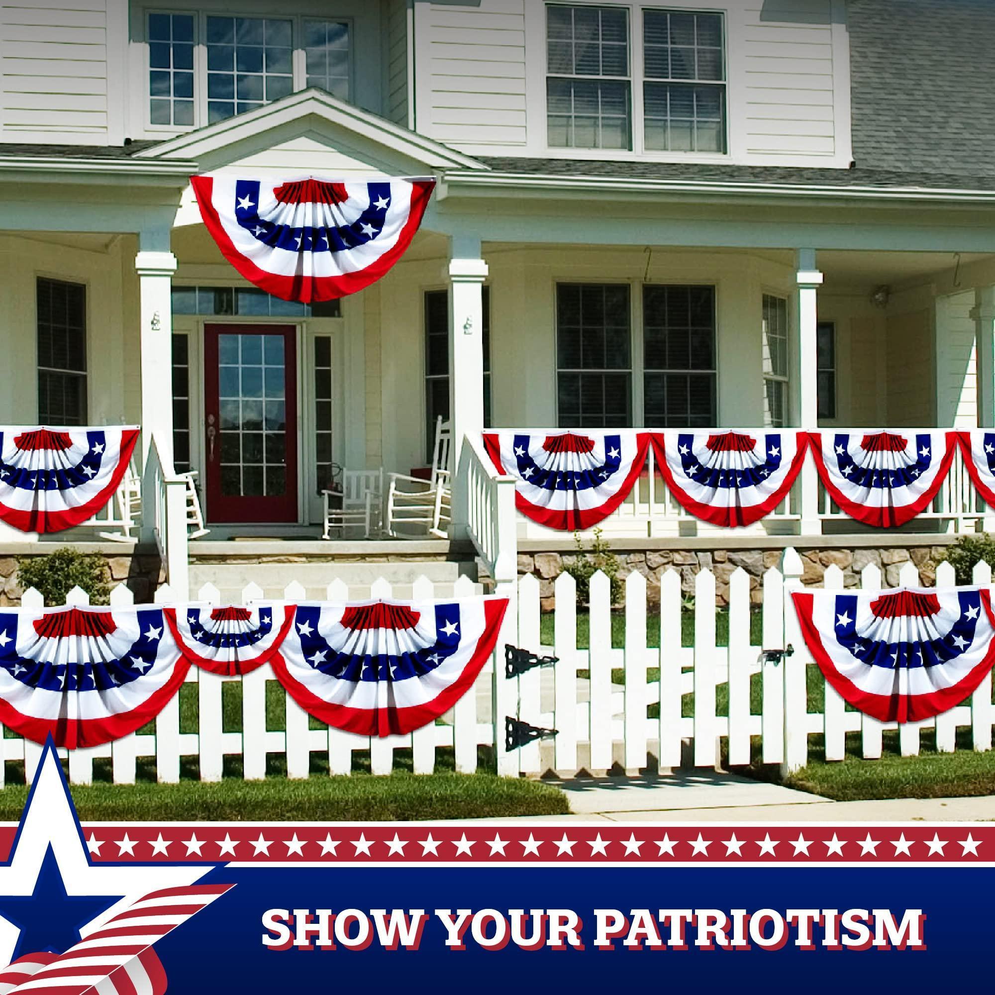 2 Pack USA Pleated Fan Flag 1.5x3 Ft American USA Bunting Decoration 150D Canvas