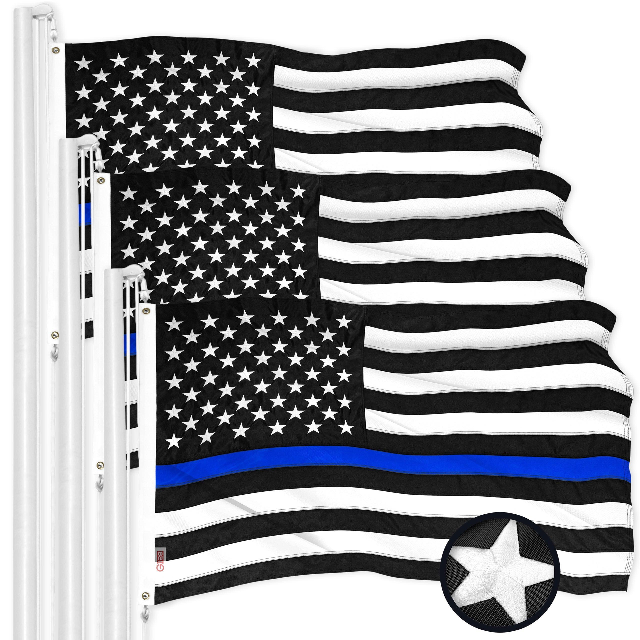 Thin Blue Line State Flag 3x5 Ft 3Pack Embroidered Polyester By G128