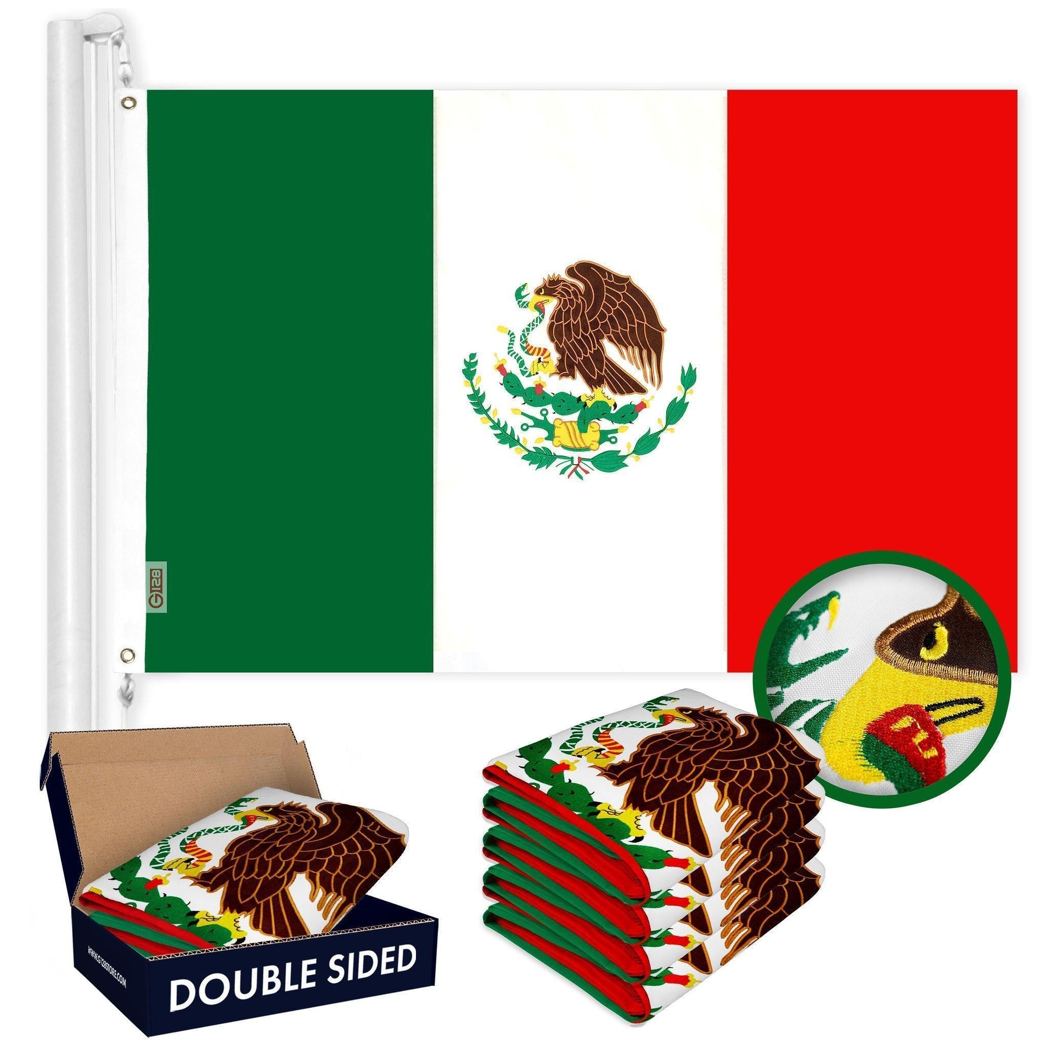 Mexico Mexican Flag 4x6FT 5Pack Doublesided Embroidered Polyester By G128