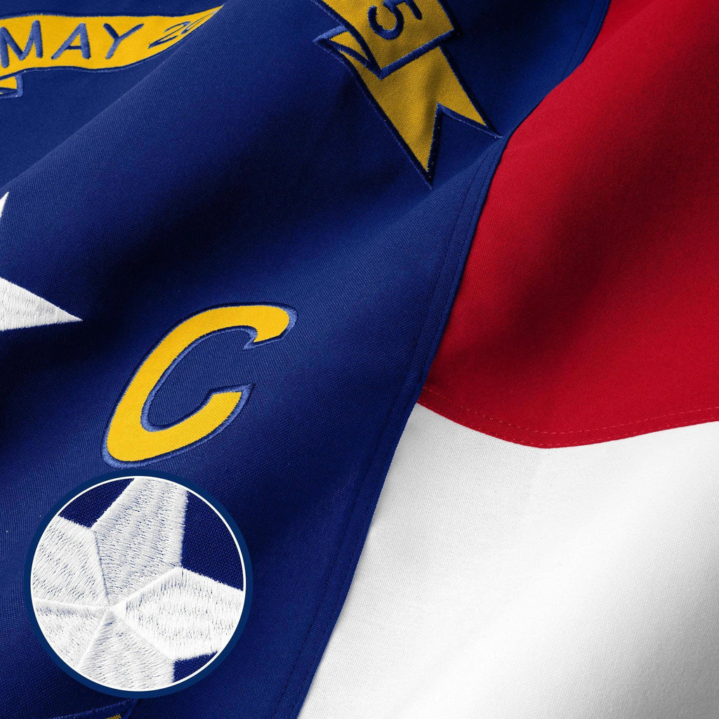 G128 North Carolina State Flag  3x5 Ft  StormFlyer Series Embroidered 220GSM Spun Polyester  Embroidered Design, Indoor/Outdoor, Brass Grommets, Heavy Duty, All Weather