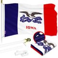 G128 Combo Pack: 6 Ft Tangle Free Aluminum Spinning Flagpole (White) & Iowa IA Deluxe State Flag 3x5 Ft, ToughWeave Series Embroidered 300D Polyester  Pole with Flag Included
