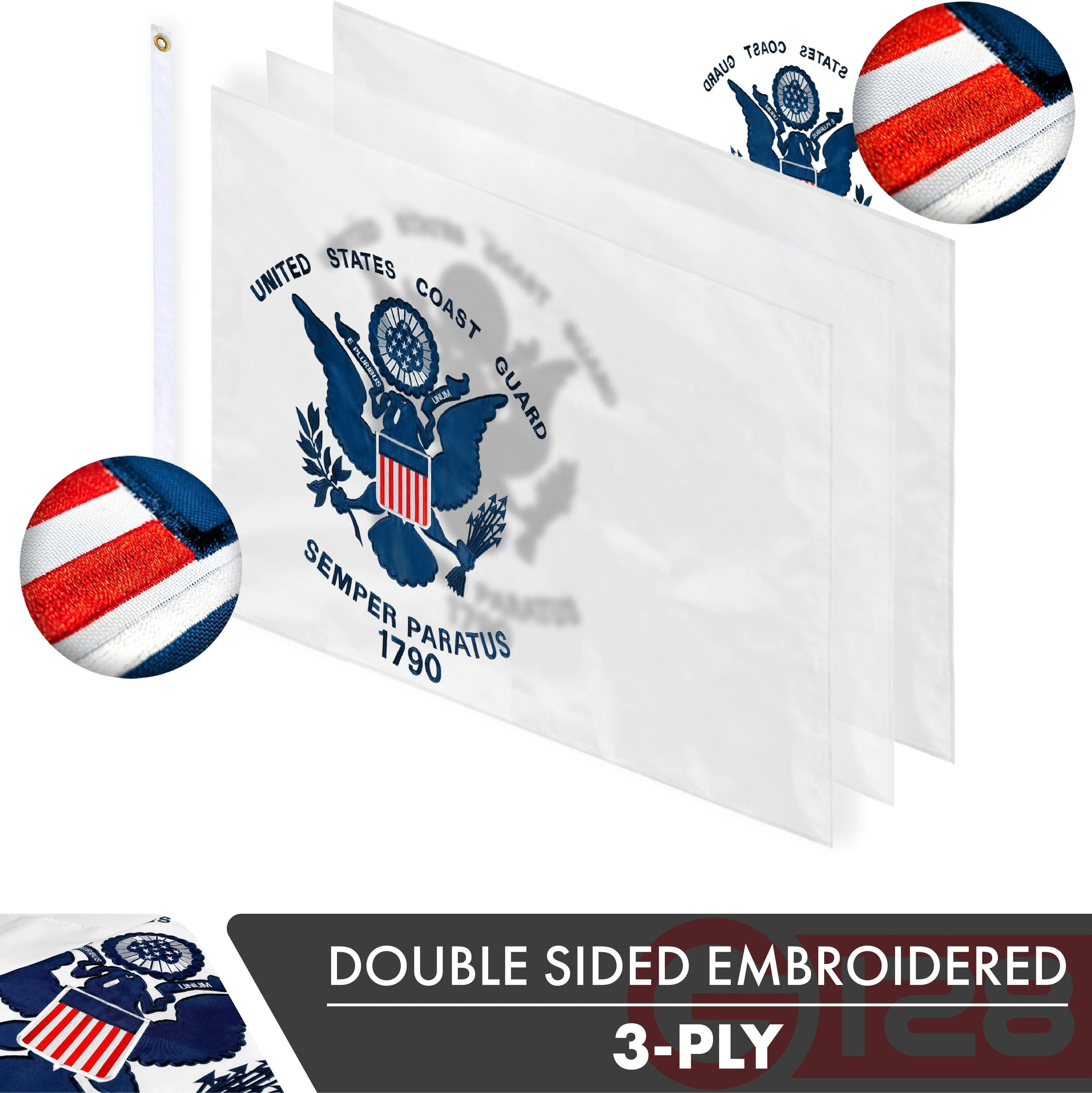 US Coast Guard Flag 210D Embroidered Polyester 3x5 Ft  Double Sided 3ply