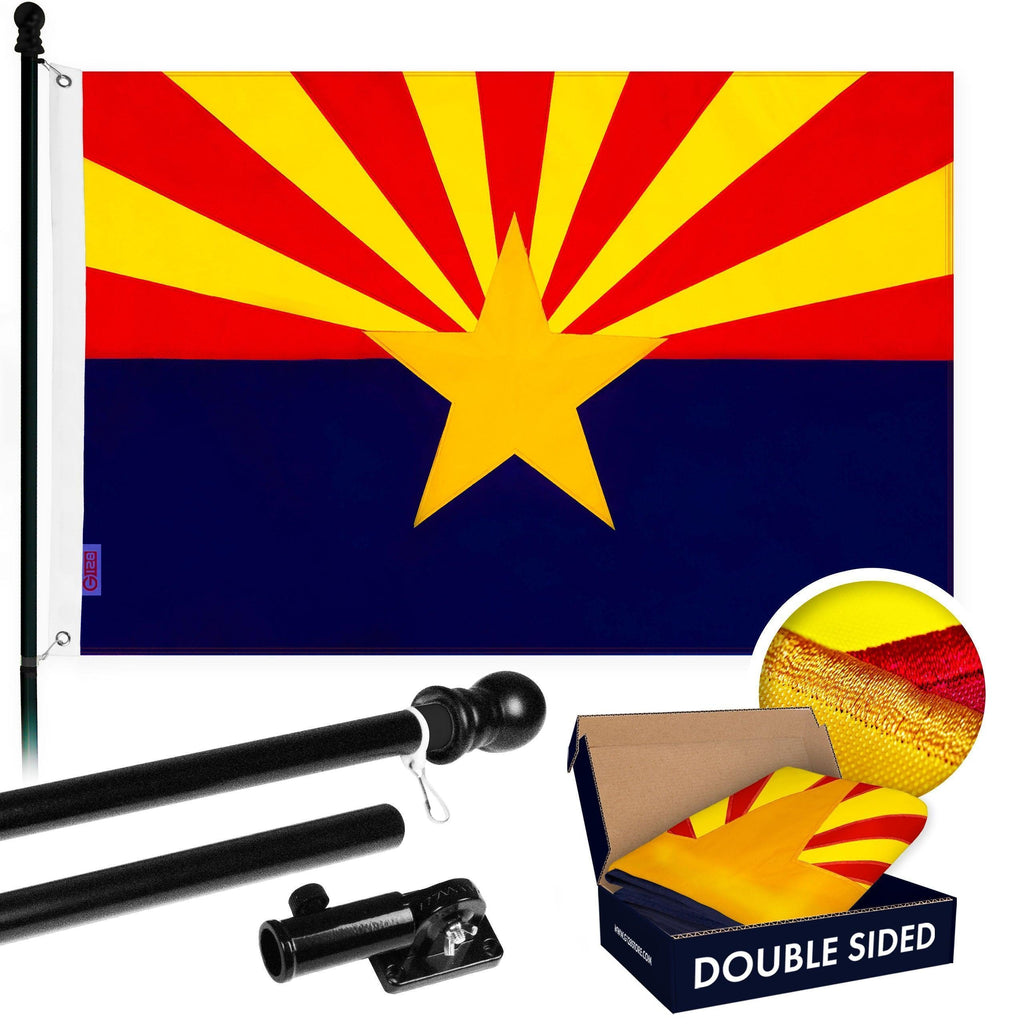 G128  6 Feet Tangle Free Spinning Flagpole (Black) Arizona Double Sided Brass Grommets Embroidered 3x5 ft (Flag Included) Aluminum Flag Pole