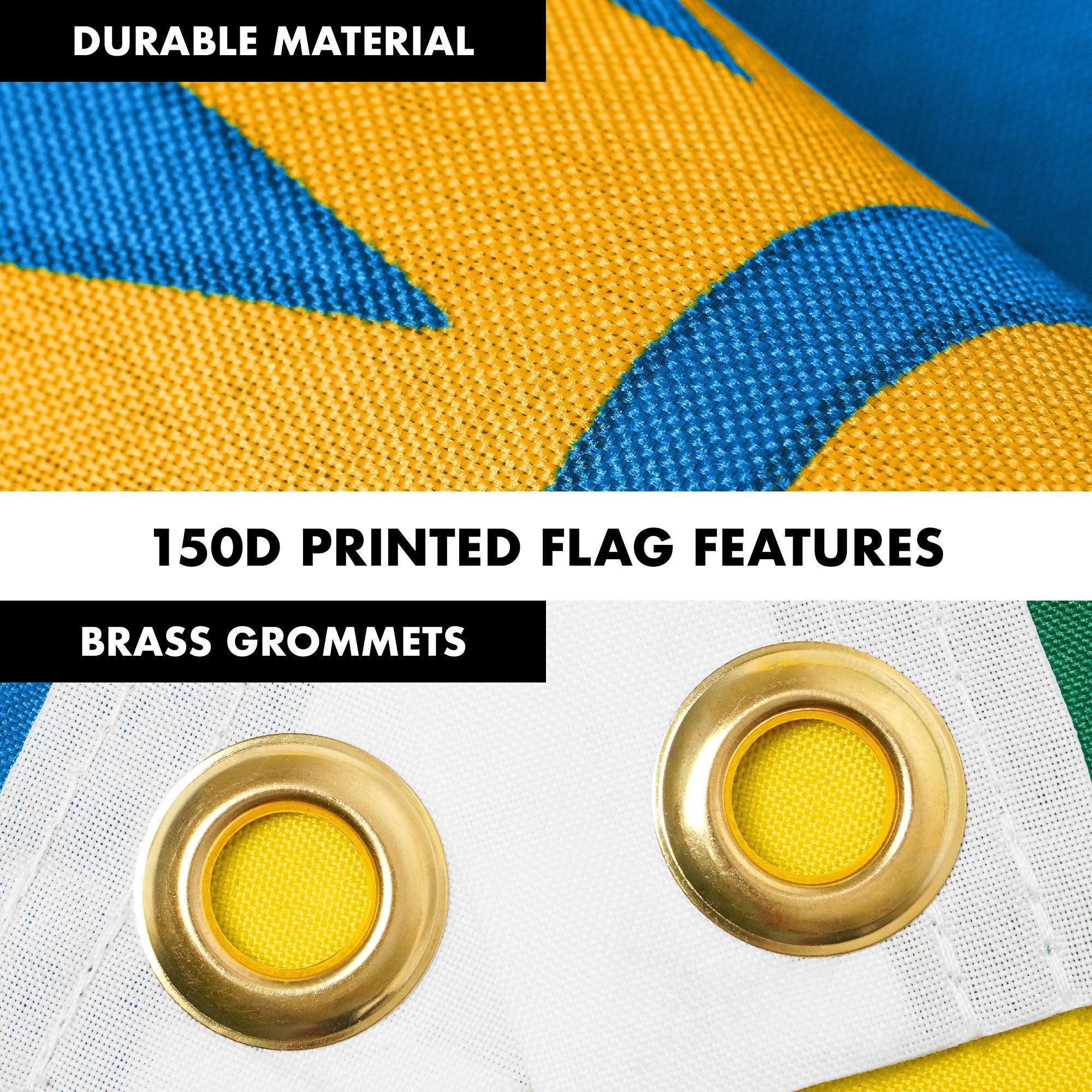 G128 Combo Pack: 6 Ft Tangle Free Aluminum Spinning Flagpole (White) & Rwanda Rwandan Flag 3x5 Ft, LiteWeave Pro Series Printed 150D Polyester  Pole with Flag Included