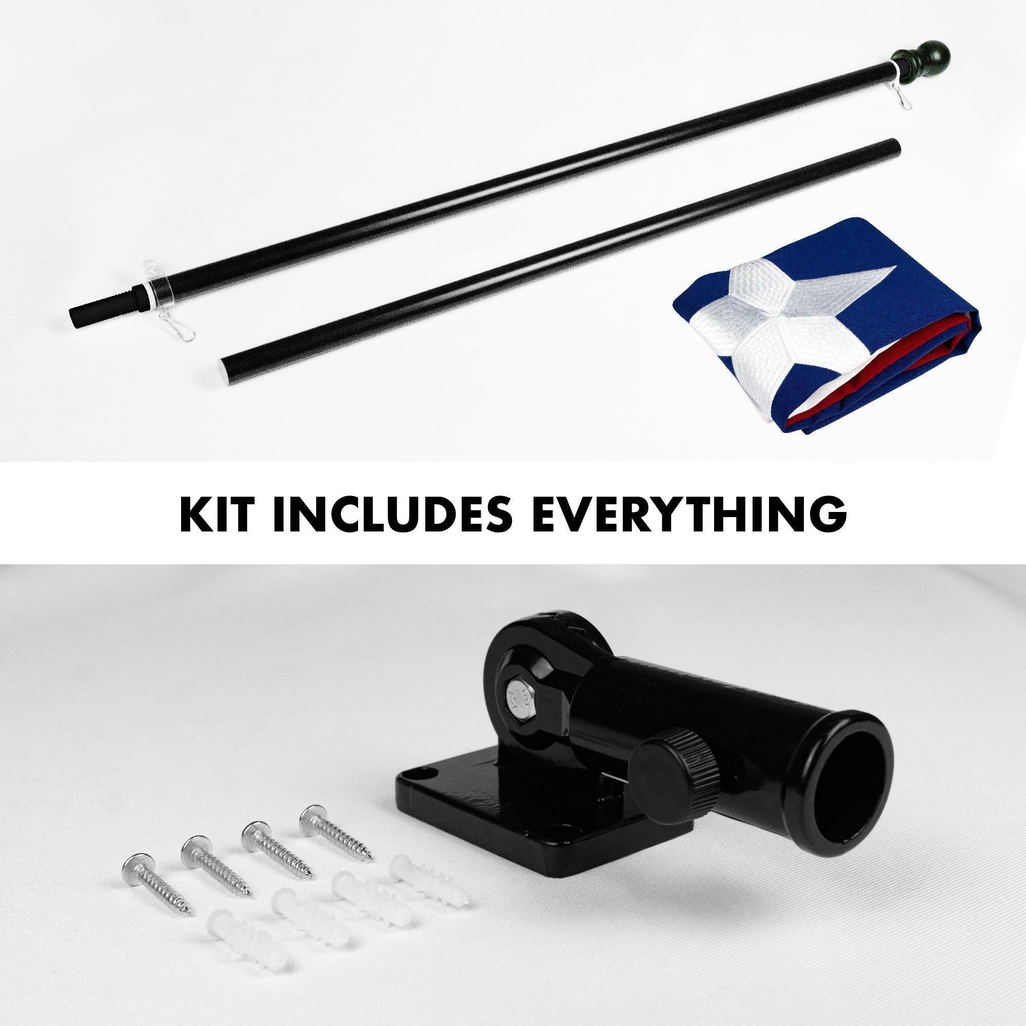 G128 Deluxe Texas Flag Combo Set with 5 Ft Matte Black Wall Mount Pole