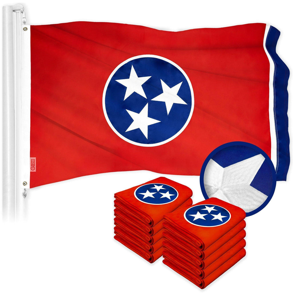 G128 10 Pack: Tennessee TN State Flag  2x3 Ft  ToughWeave Series Embroidered 300D Polyester  Embroidered Design, Indoor/Outdoor, Brass Grommets