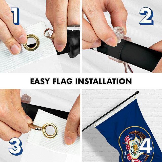 Combo Pack: 6 Feet Tangle Free Spinning Flagpole (Black) Utah UT State Flag 3x5 ft Printed 150D Brass Grommets (Flag Included) Aluminum Flag Pole