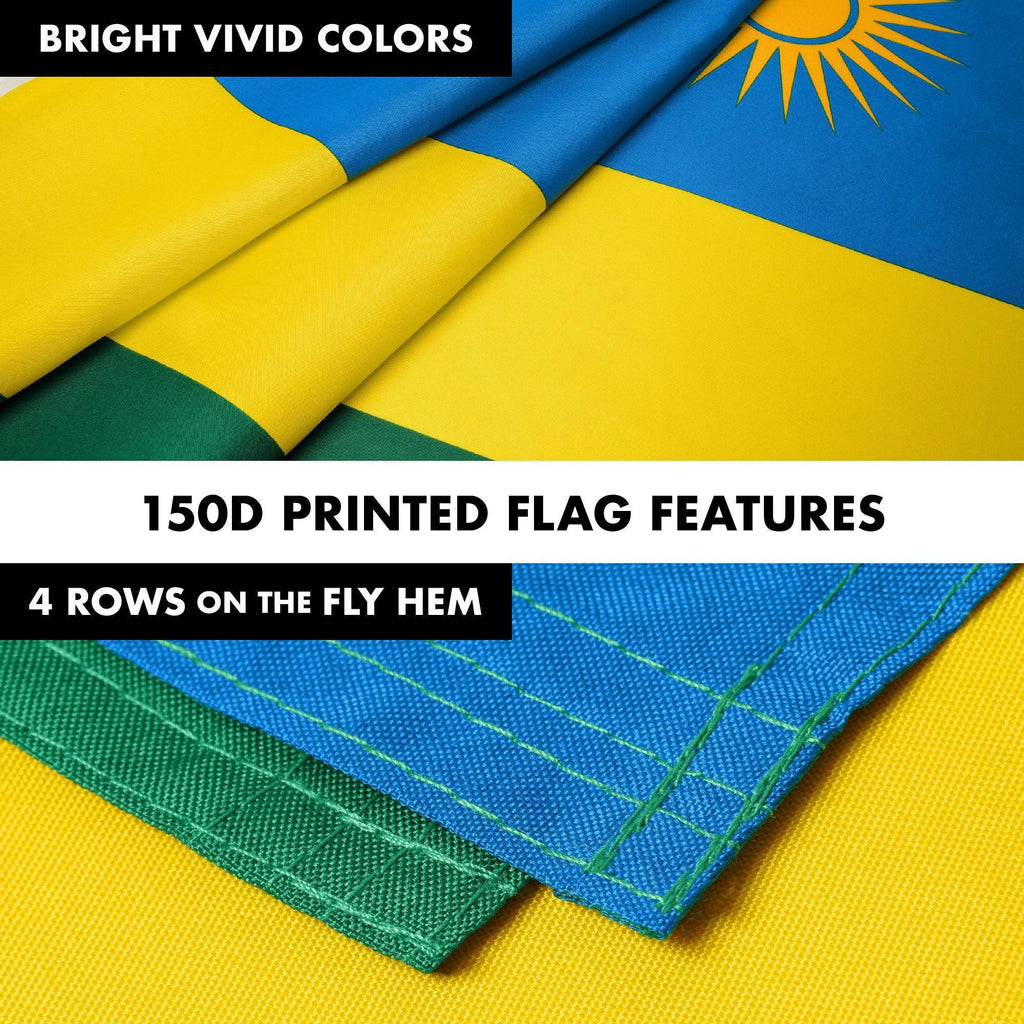 G128 Combo Pack: 6 Ft Tangle Free Aluminum Spinning Flagpole (White) & Rwanda Rwandan Flag 3x5 Ft, LiteWeave Pro Series Printed 150D Polyester  Pole with Flag Included