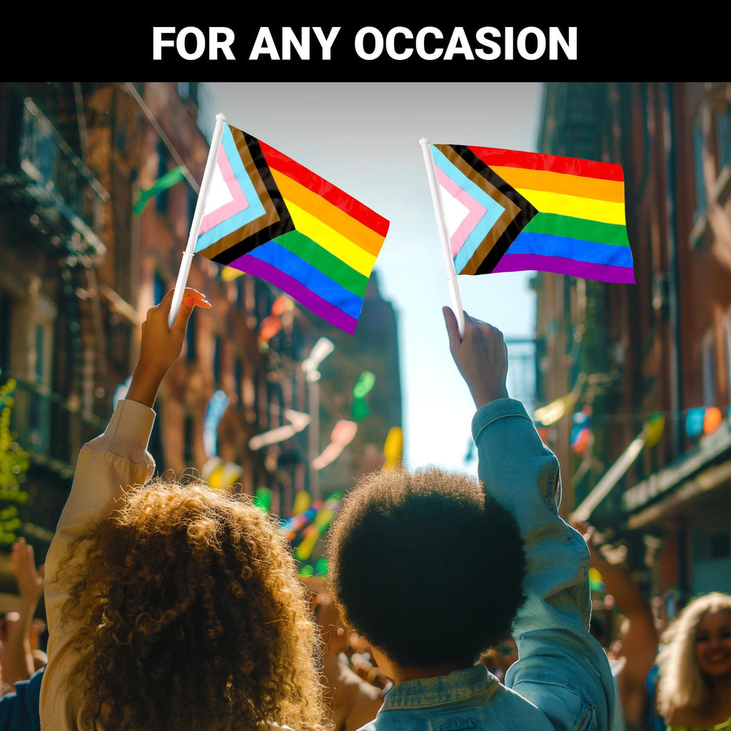 G128 2 Pack: LGBT Progress Rainbow Pride Car Flag  11x17 In  Double LiteWeave Pro Series Double Sided Printed 150D Polyester  Flagpole Included  Perfect for Festival Celebrations, Parades
