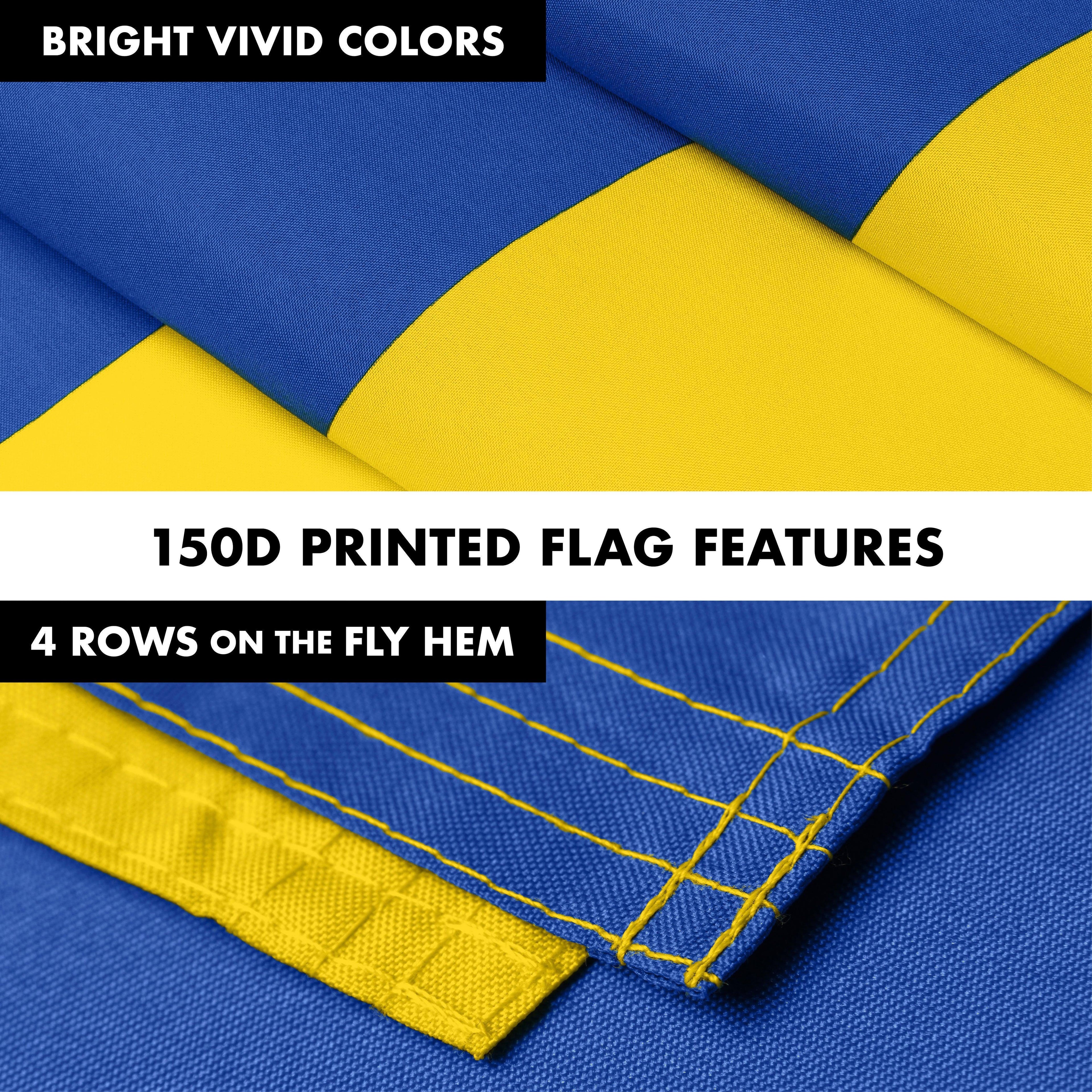 G128 Flag Pole 6FT Black Tangle Free & Ukraine Ukrainian Flag 3x5 Ft Combo Printed 150D Polyester