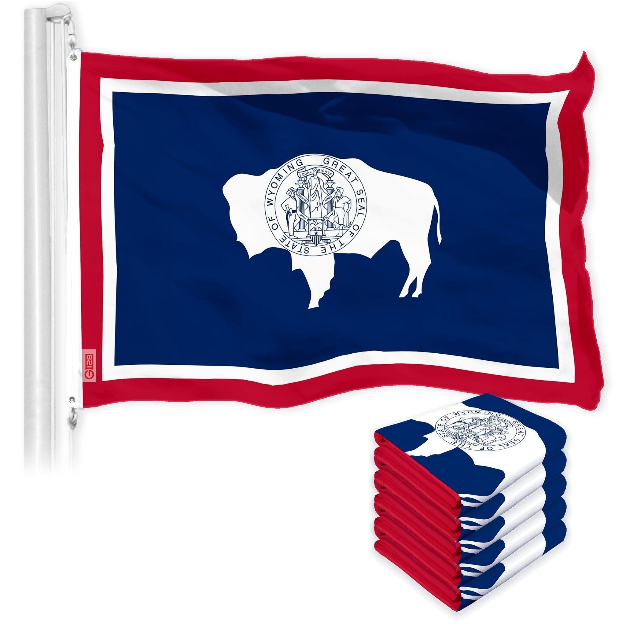 G128 5 Pack: Wyoming WY State Flag  3x5 Ft  LiteWeave Pro Series Printed 150D Polyester  Indoor/Outdoor, Vibrant Colors, Brass Grommets, Thicker and More Durable Than 100D 75D Polyester