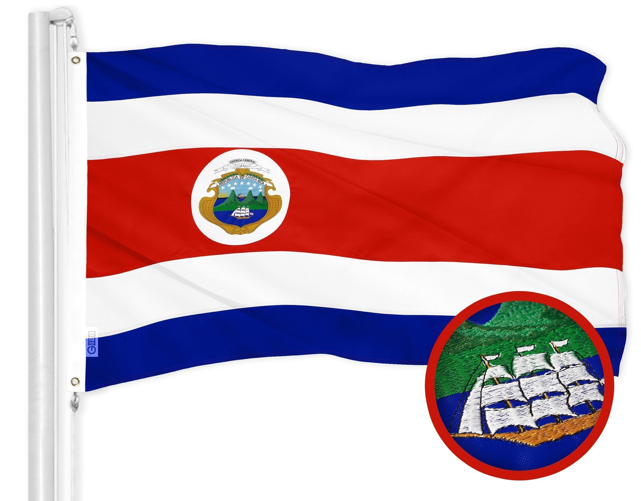 G128 Costa Rica Costa Rican Flag  3x5 Ft  ToughWeave Series Embroidered 300D Polyester  Country Flag, Embroidered Design, Indoor/Outdoor, Brass Grommets