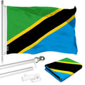 G128 Combo Pack: 6 Ft Tangle Free Aluminum Spinning Flagpole (Silver) & Tanzania Tanzanian Flag  3x5 Ft, LiteWeave Pro Series Printed 150D Polyester  Pole with Flag Included
