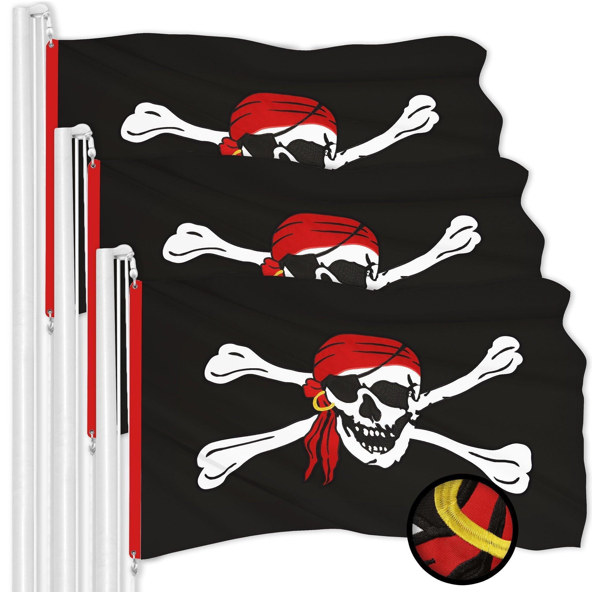 G128 3 Pack: Pirate Jolly Roger Red Head Scarf Flag  3x5 Ft  ToughWeave Series Embroidered 300D Polyester  Novelty Flag, Embroidered Design, Indoor/Outdoor, Brass Grommets