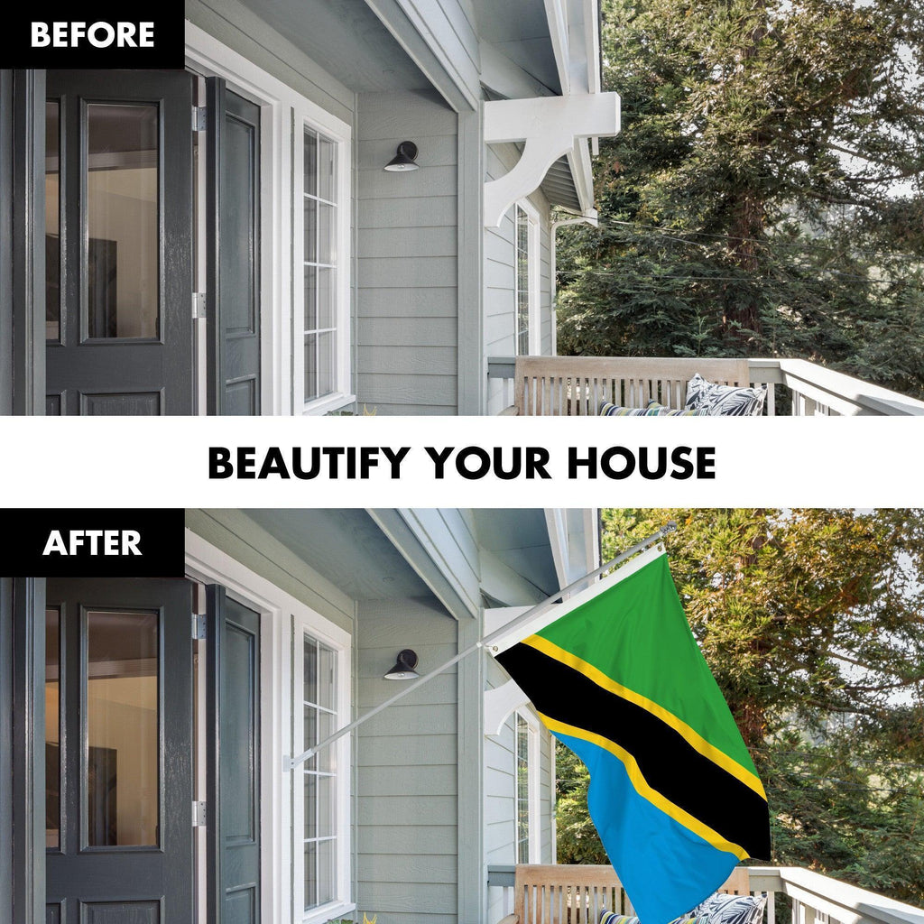G128 Combo Pack: 6 Ft Tangle Free Aluminum Spinning Flagpole (Silver) & Tanzania Tanzanian Flag  3x5 Ft, LiteWeave Pro Series Printed 150D Polyester  Pole with Flag Included
