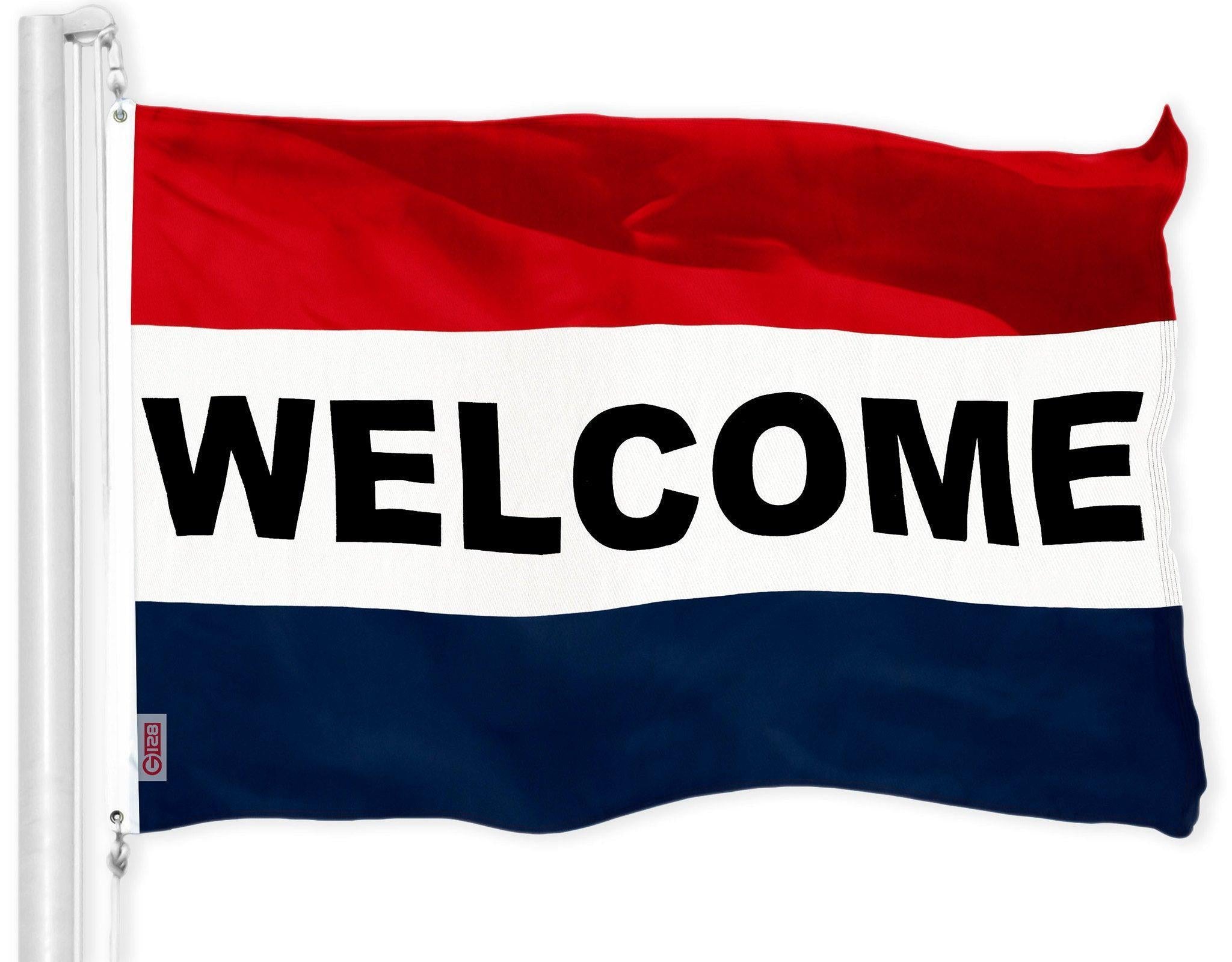 G128 Combo Pack: USA American Flag 3x5 Ft 150D Printed Stars & Welcome Flag 3x5 Ft 150D Printed