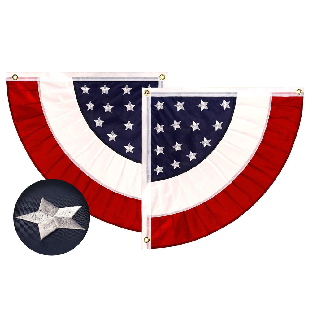 USA Pleated Fan Flag Star 1.5x1.5FT Center Quarter Circle Embroidered Polyester
