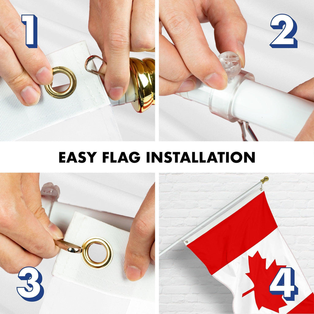 G128 Combo Pack: 6 Ft Tangle Free Aluminum Spinning Flagpole (White) & Canada Canadian Flag 3x6 Ft, ToughWeave Series Embroidered 300D Polyester  Pole with Flag Included