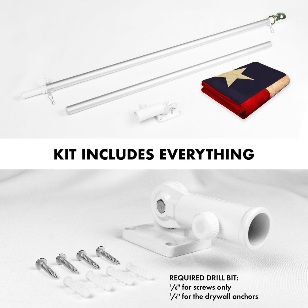 G128 Texas Flag & 6 Ft Spinning Pole Set | Tangle-Free Aluminum Flagpole Kit