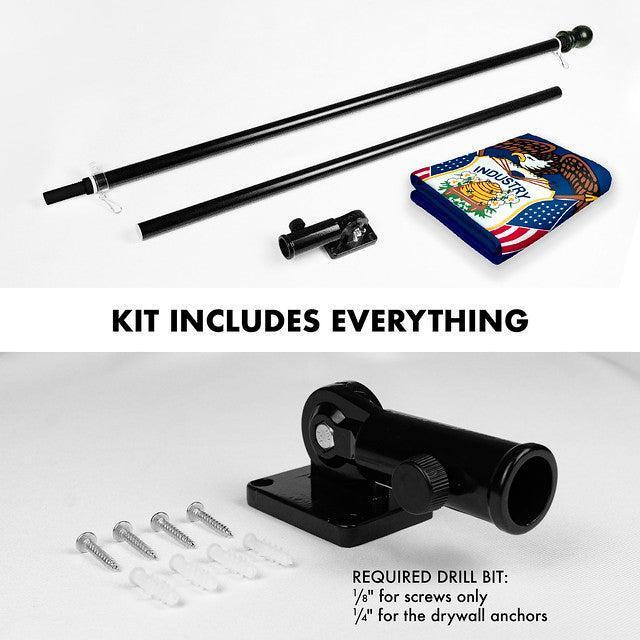 Combo Pack: 6 Feet Tangle Free Spinning Flagpole (Black) Utah UT State Flag 3x5 ft Printed 150D Brass Grommets (Flag Included) Aluminum Flag Pole
