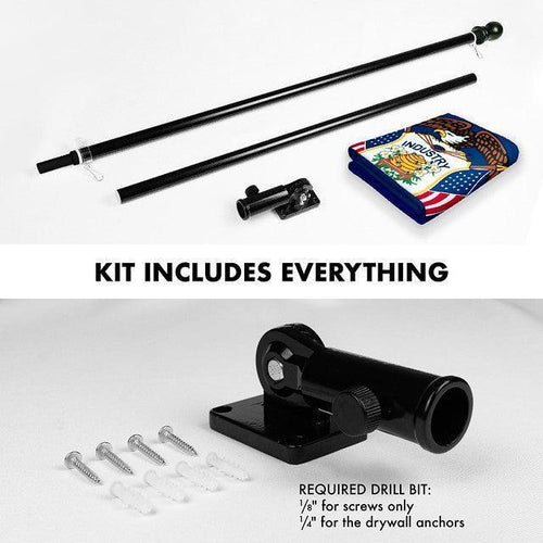 Combo Pack: 6 Feet Tangle Free Spinning Flagpole (Black) Utah UT State Flag 3x5 ft Printed 150D Brass Grommets (Flag Included) Aluminum Flag Pole