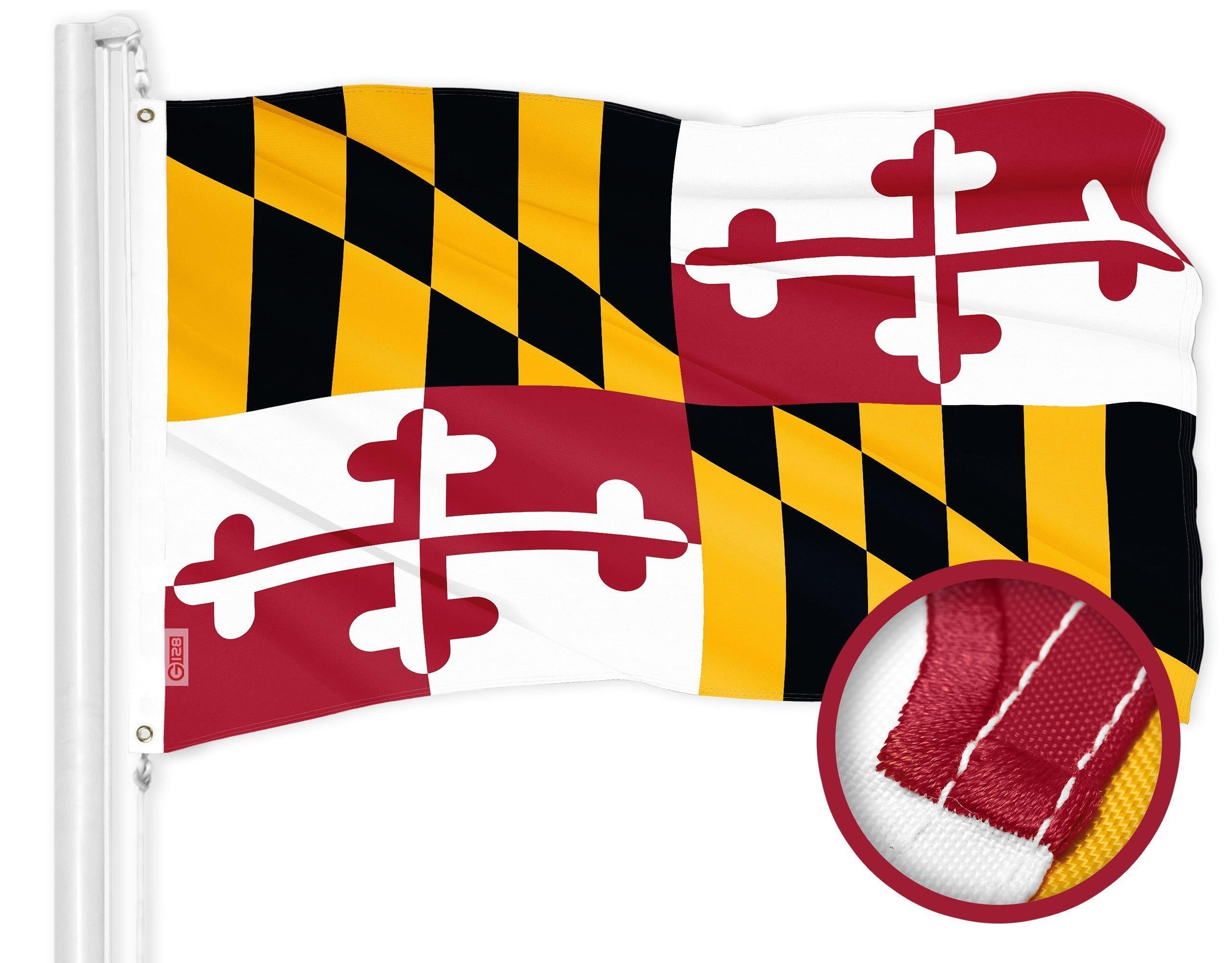 G128 Maryland MD State Flag  2.5x4 Ft  ToughWeave Series Embroidered 300D Polyester  Embroidered Design, Indoor/Outdoor, Brass Grommets