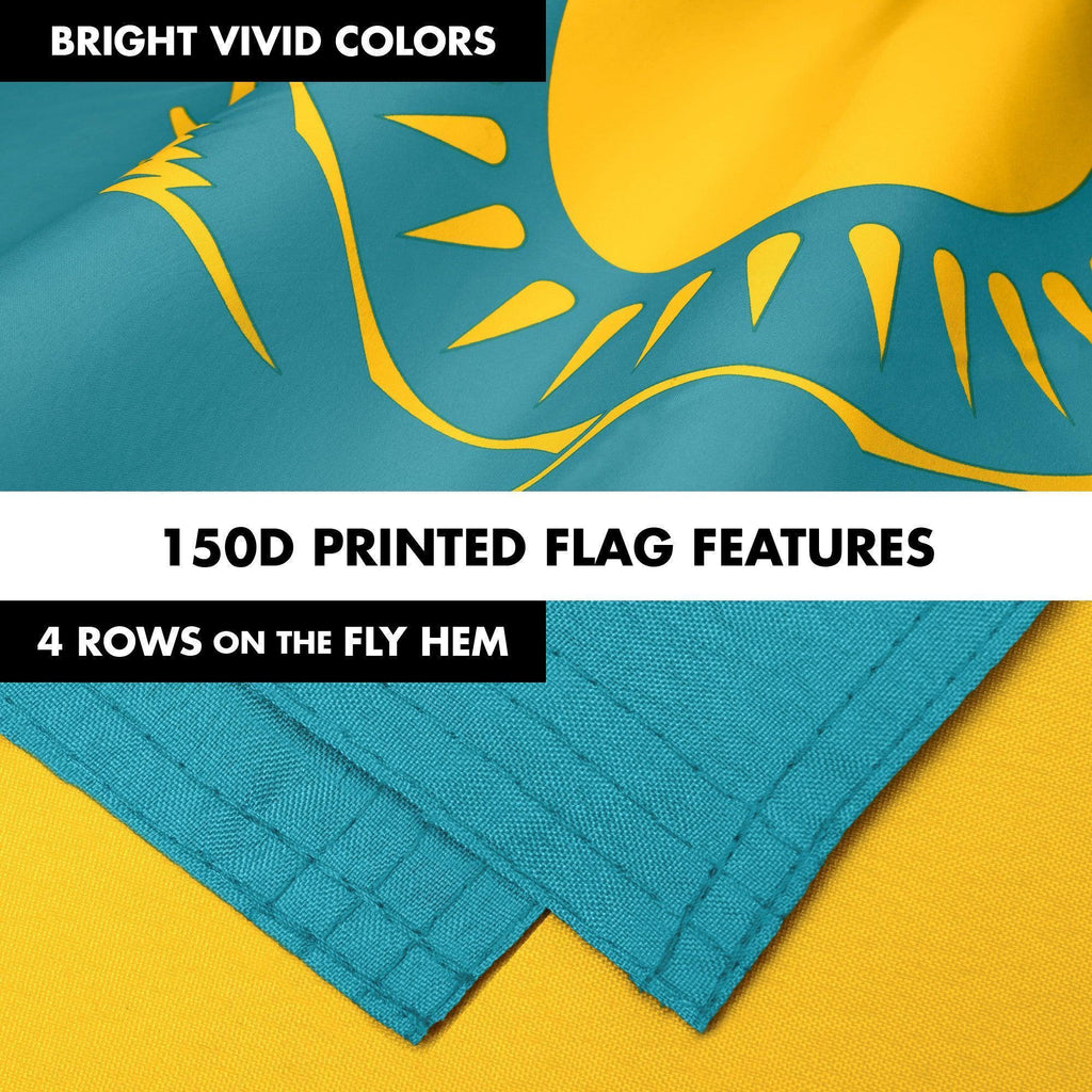 G128 Combo Pack: 6 Ft Tangle Free Aluminum Spinning Flagpole (Silver) & Kazakhstan Kazakhstani Flag  3x5 Ft LiteWeave Pro Series Printed 150D Polyester  Pole with Flag Included