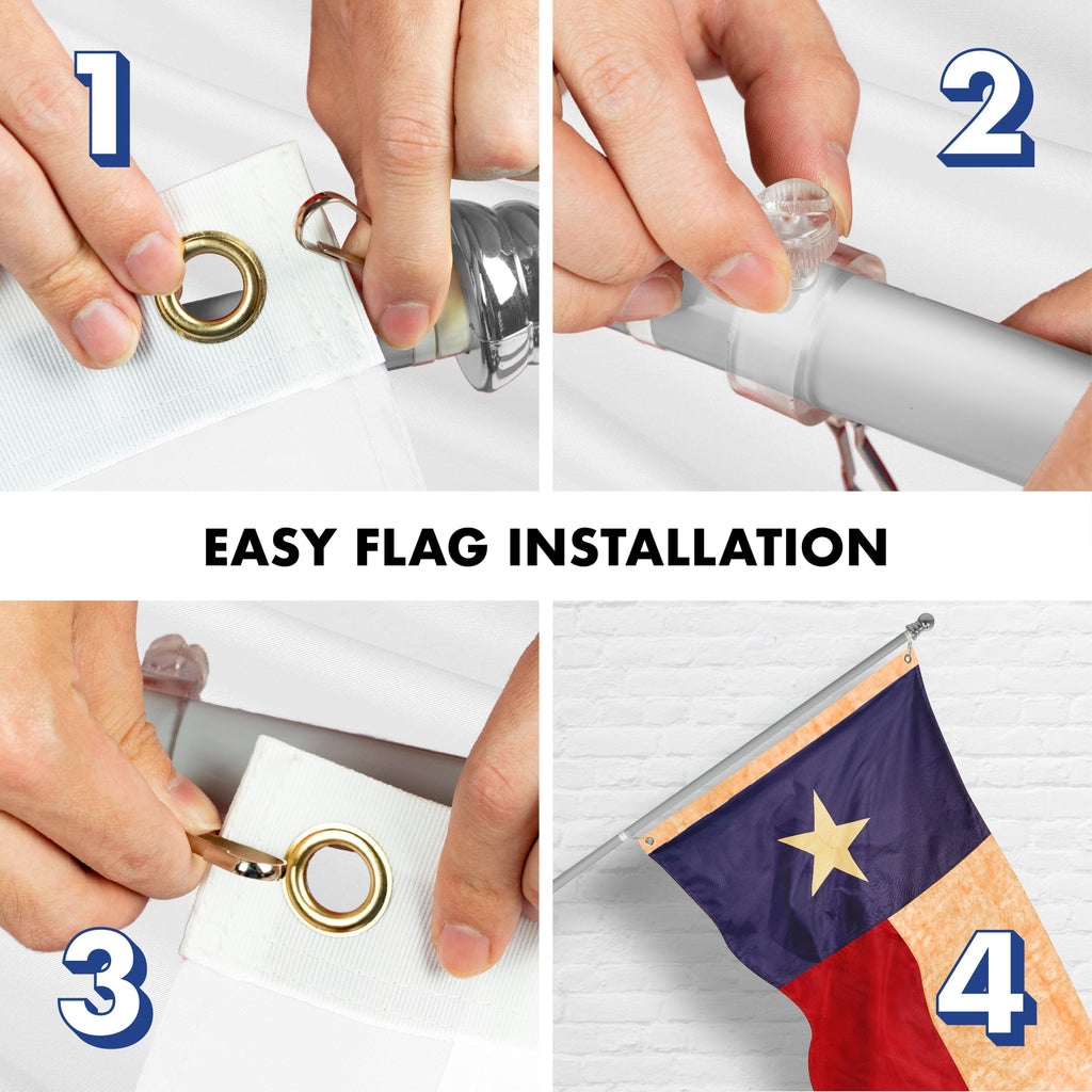 G128 Texas Flag & 6 Ft Spinning Pole Set | Tangle-Free Aluminum Flagpole Kit