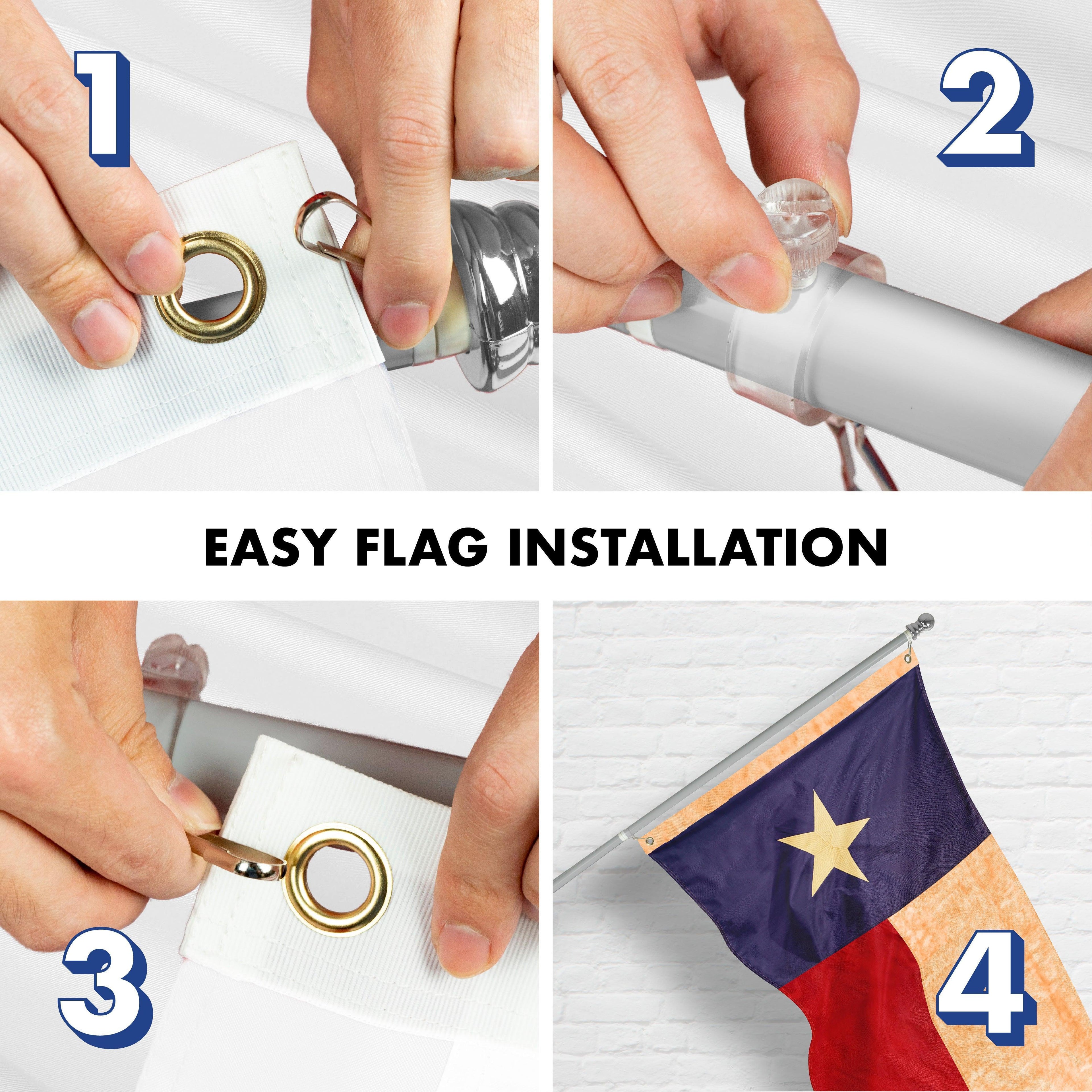 G128 Texas Flag & 6 Ft Spinning Pole Set | Tangle-Free Aluminum Flagpole Kit