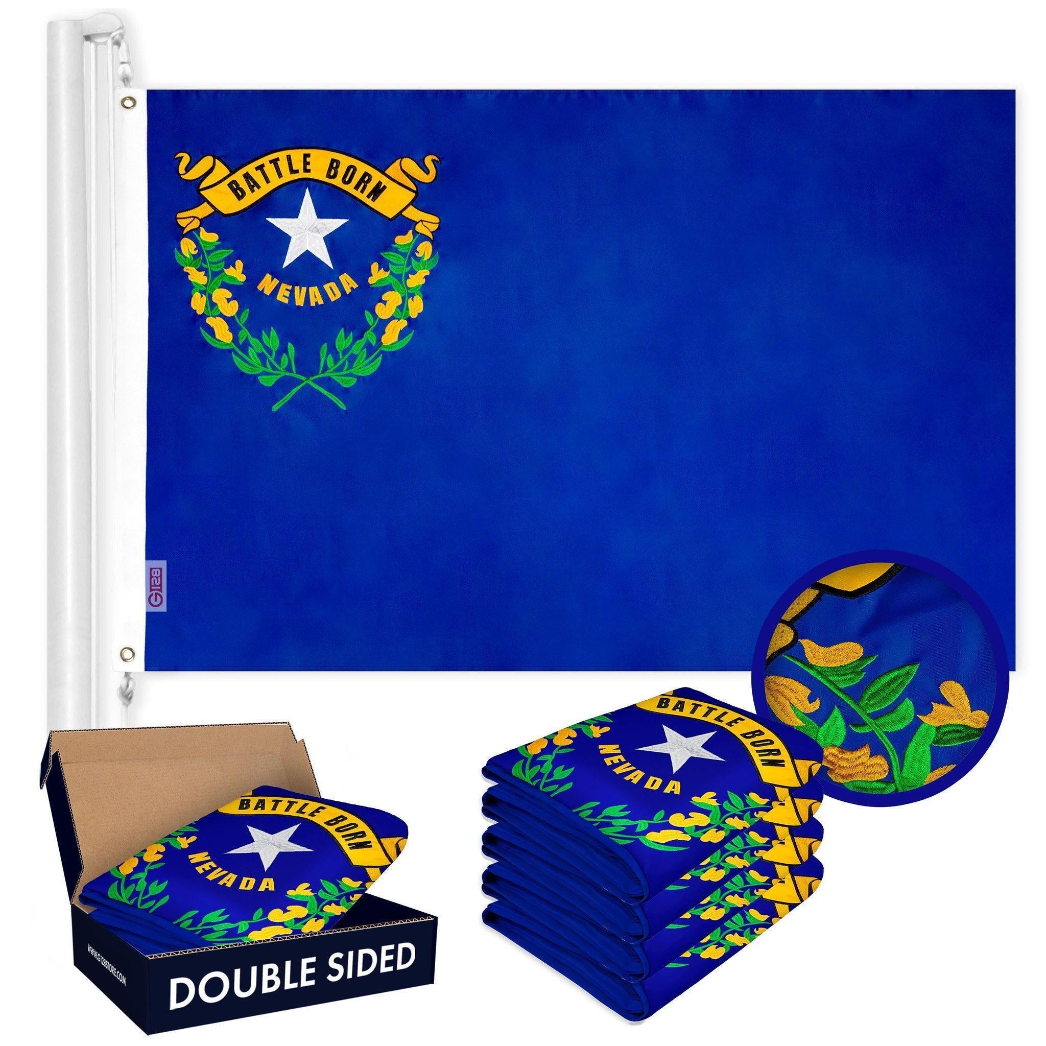 Nevada NV State Flag 3x5 Ft 5Pack Doublesided Embroidered Polyester By G128