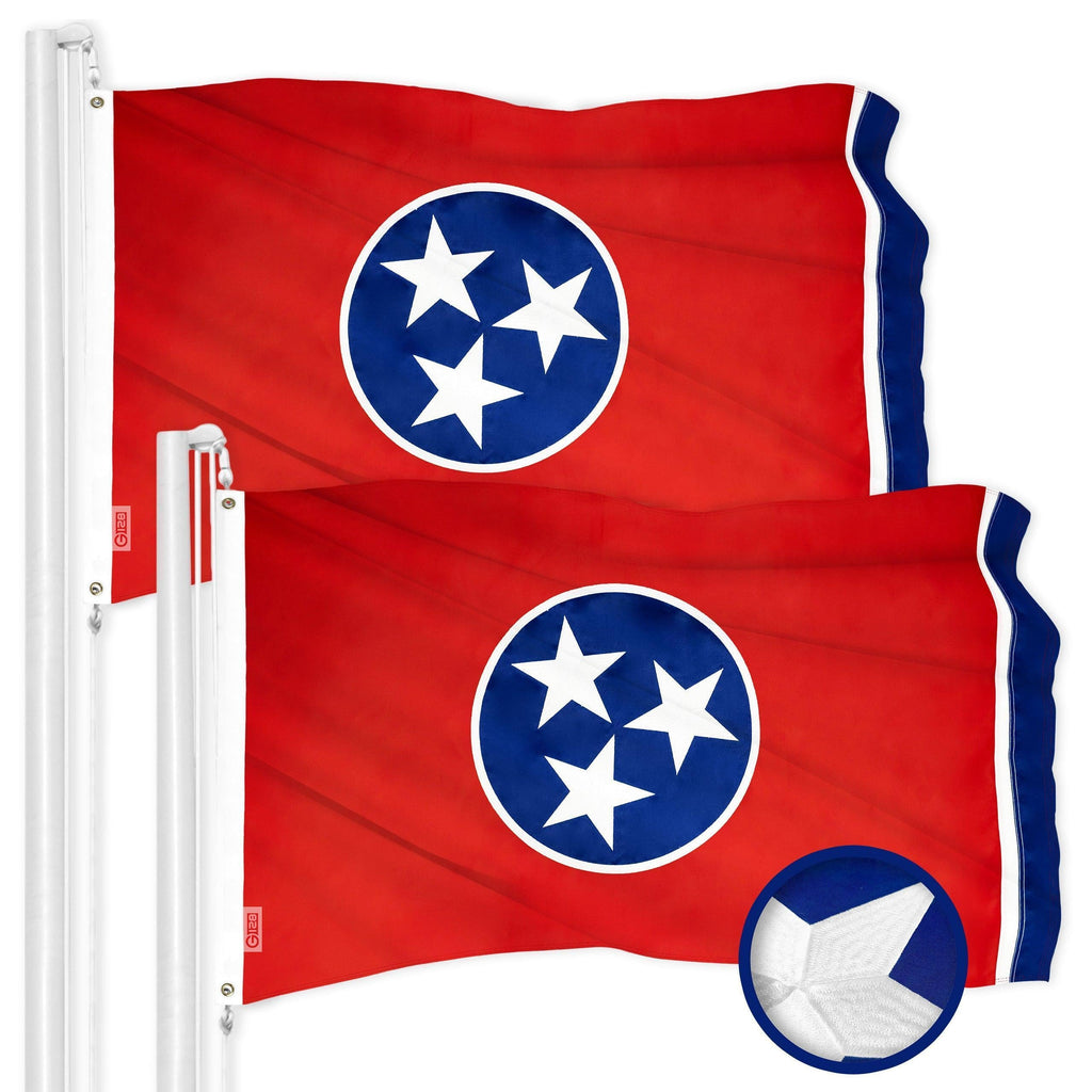 G128 2 Pack: Tennessee TN State Flag  4x6 Ft  ToughWeave Series Embroidered 300D Polyester  Embroidered Design, Indoor/Outdoor, Brass Grommets