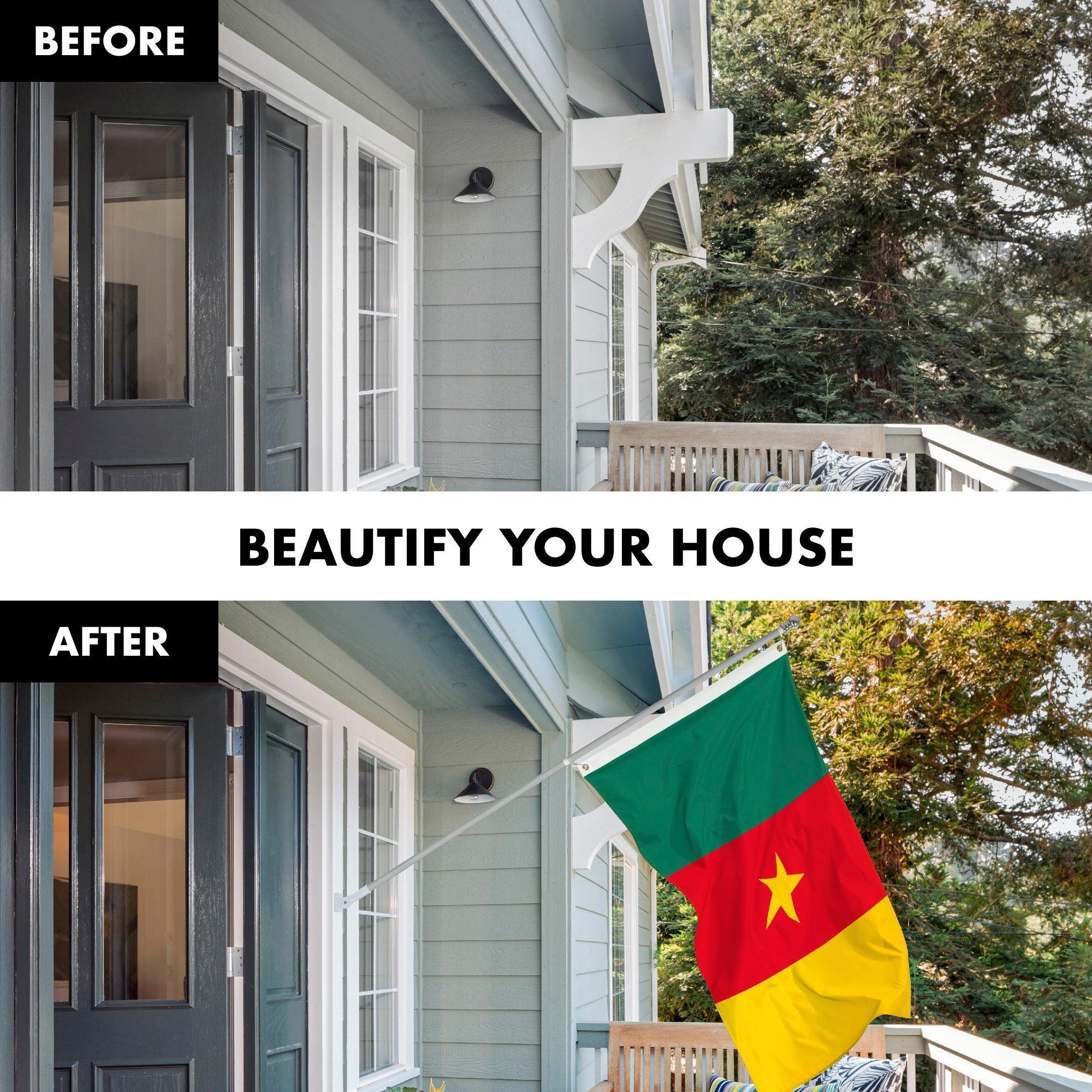 G128 Combo Pack: 6 Feet Tangle Free Spinning Flagpole (Silver) Cameroon Cameroonian Flag 3x5 ft Printed 150D Brass Grommets (Flag Included) Aluminum Flag Pole