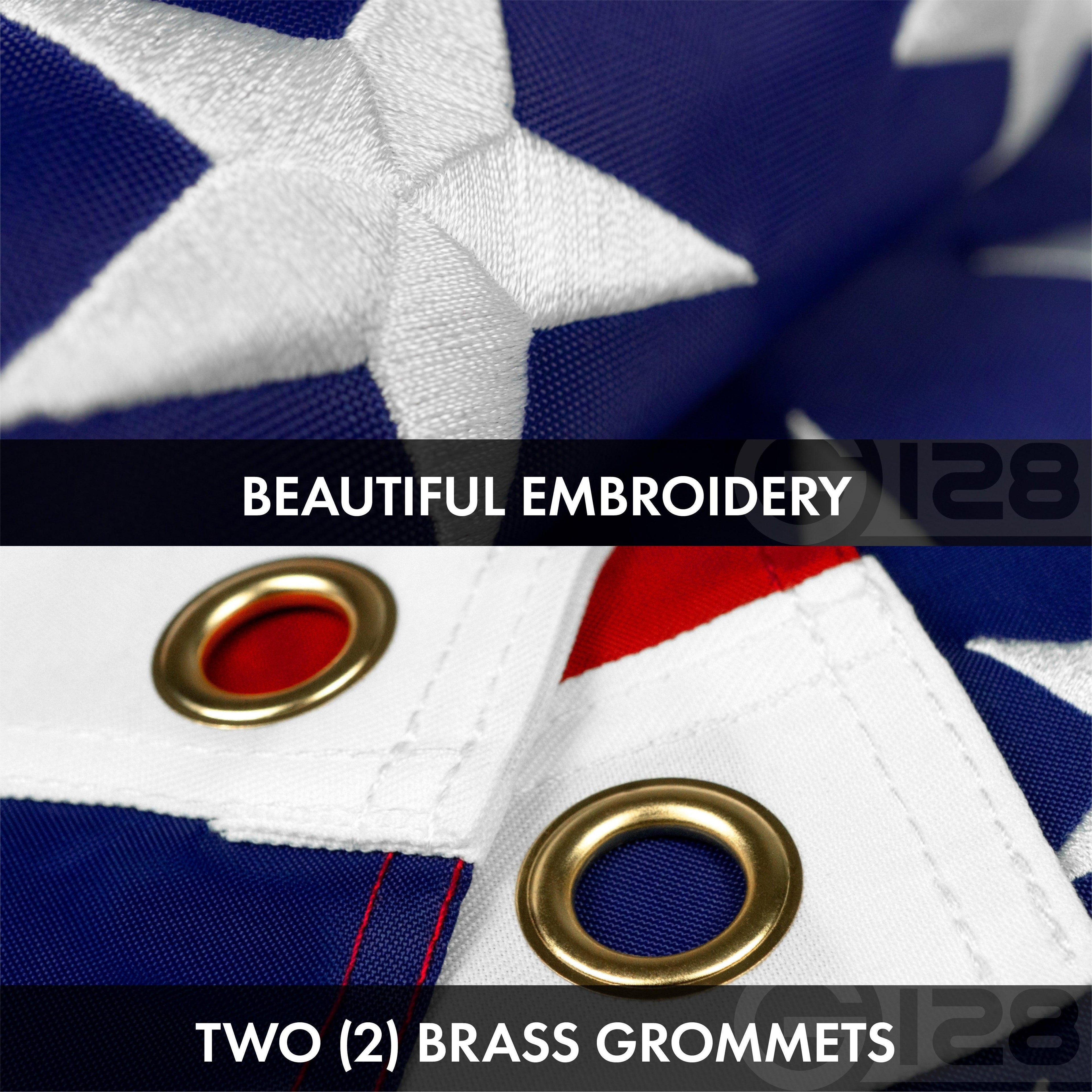 G128 COMBO PACK: American Flag Single Sided 3x5 Ft & California State Flag Double Sided 3x5 Ft, Both Embroidered Polyester