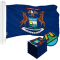 G128 5 Pack: Michigan MI State Flag  3x5 Ft  ToughWeave Series Embroidered 300D Polyester  Embroidered Design, Indoor/Outdoor, Brass Grommets