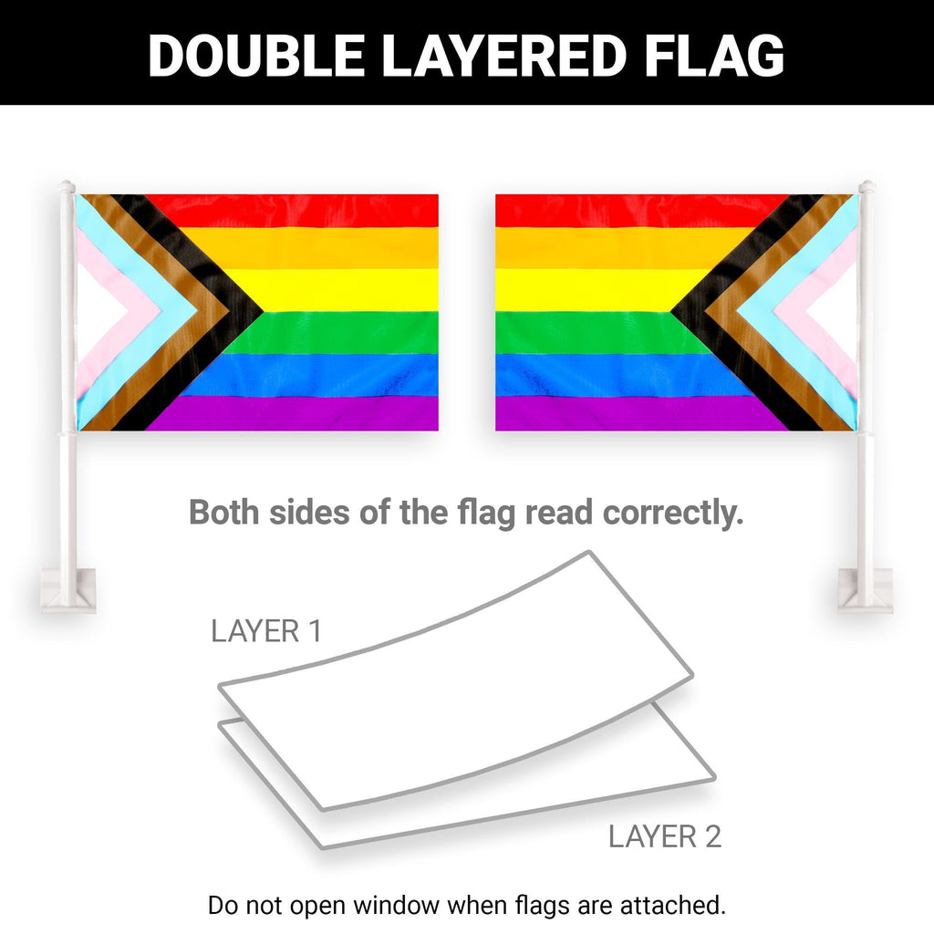 G128 2 Pack: LGBT Progress Rainbow Pride Car Flag  11x17 In  Double LiteWeave Pro Series Double Sided Printed 150D Polyester  Flagpole Included  Perfect for Festival Celebrations, Parades