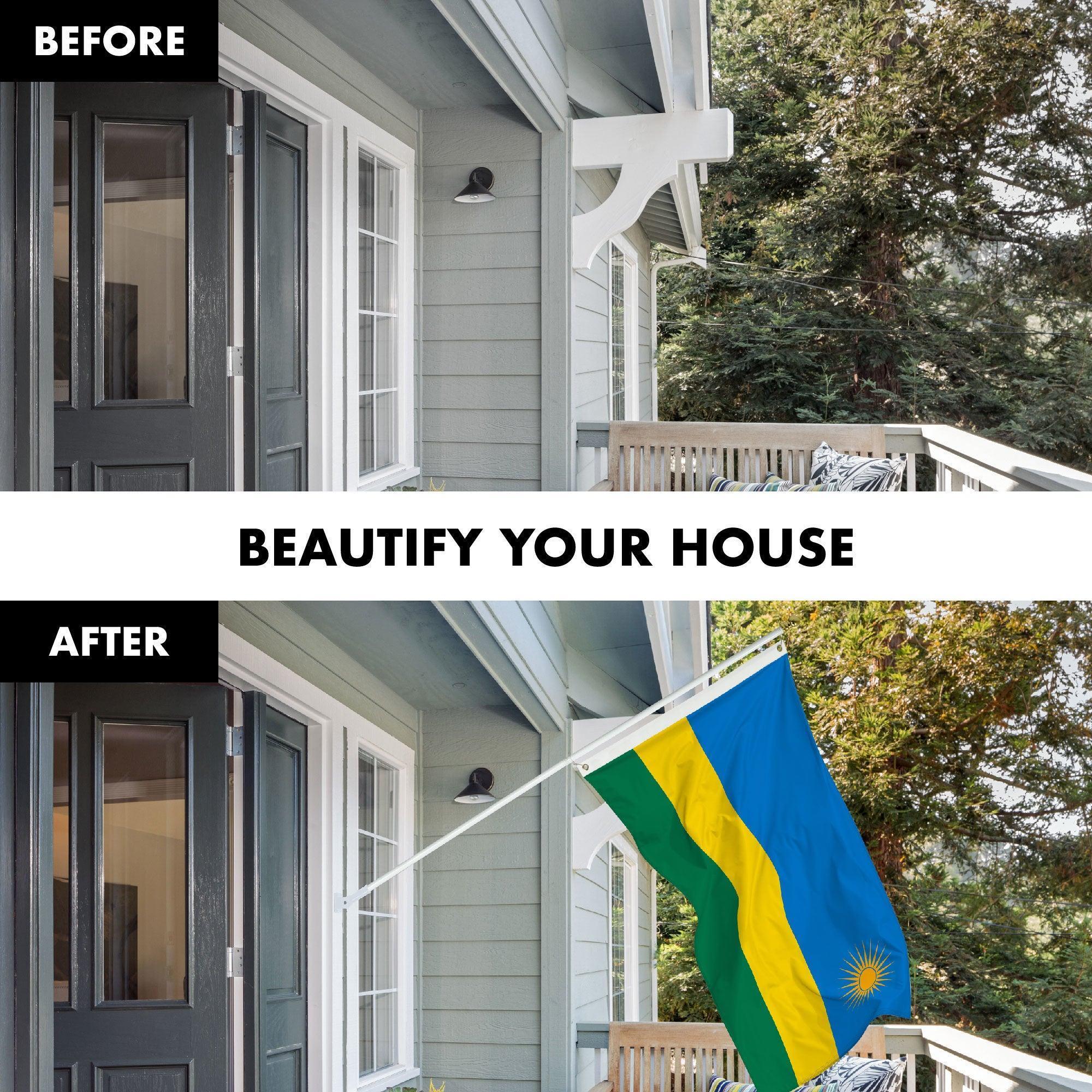 G128 Combo Pack: 6 Ft Tangle Free Aluminum Spinning Flagpole (White) & Rwanda Rwandan Flag 3x5 Ft, LiteWeave Pro Series Printed 150D Polyester  Pole with Flag Included