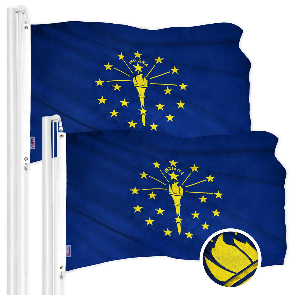G128 2 Pack: Indiana IN State Flag  4x6 Ft  ToughWeave Series Embroidered 300D Polyester  Embroidered Design, Indoor/Outdoor, Brass Grommets