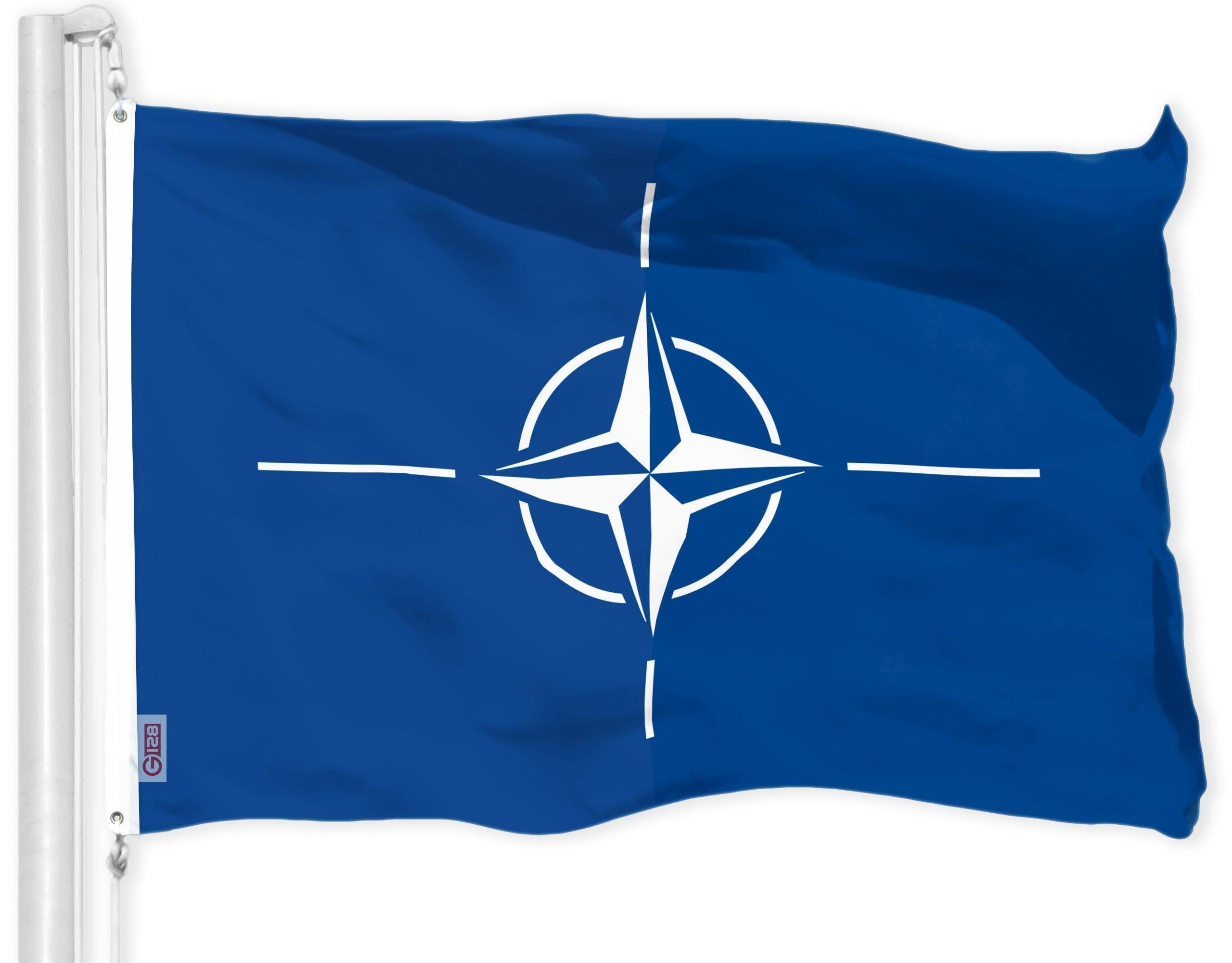G128 North Atlantic Treaty Org NATO Flag  3x5 Ft  LiteWeave Pro Series Printed 150D Polyester  Indoor/Outdoor, Vibrant Colors, Brass Grommets, Thicker and More Durable Than 100D 75D Polyester