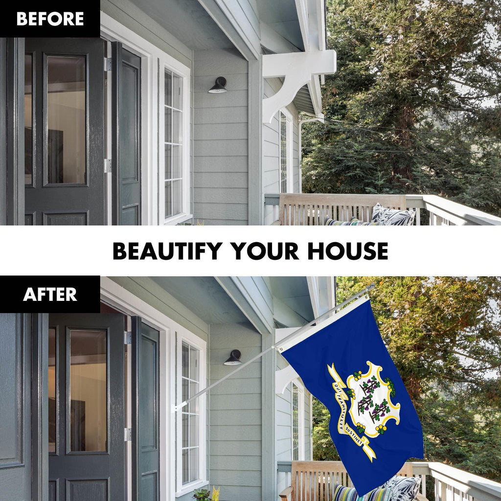 G128 Combo Pack: 6 Ft Tangle Free Spinning Flagpole (Silver) & Connecticut Flag 3x5 Ft Printed 150D Polyester, Brass Grommets (Flag Included) Aluminum Flag Pole