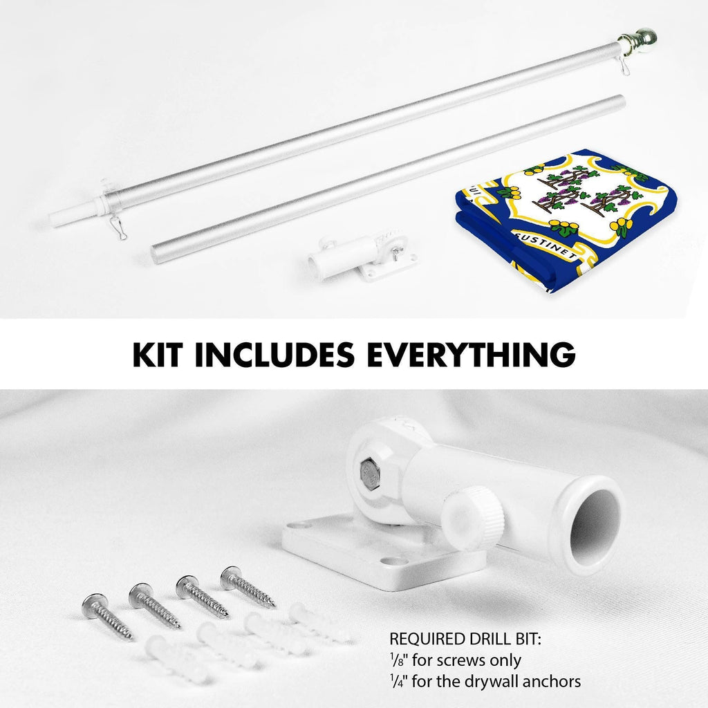 G128 Combo Pack: 6 Ft Tangle Free Spinning Flagpole (Silver) & Connecticut Flag 3x5 Ft Printed 150D Polyester, Brass Grommets (Flag Included) Aluminum Flag Pole