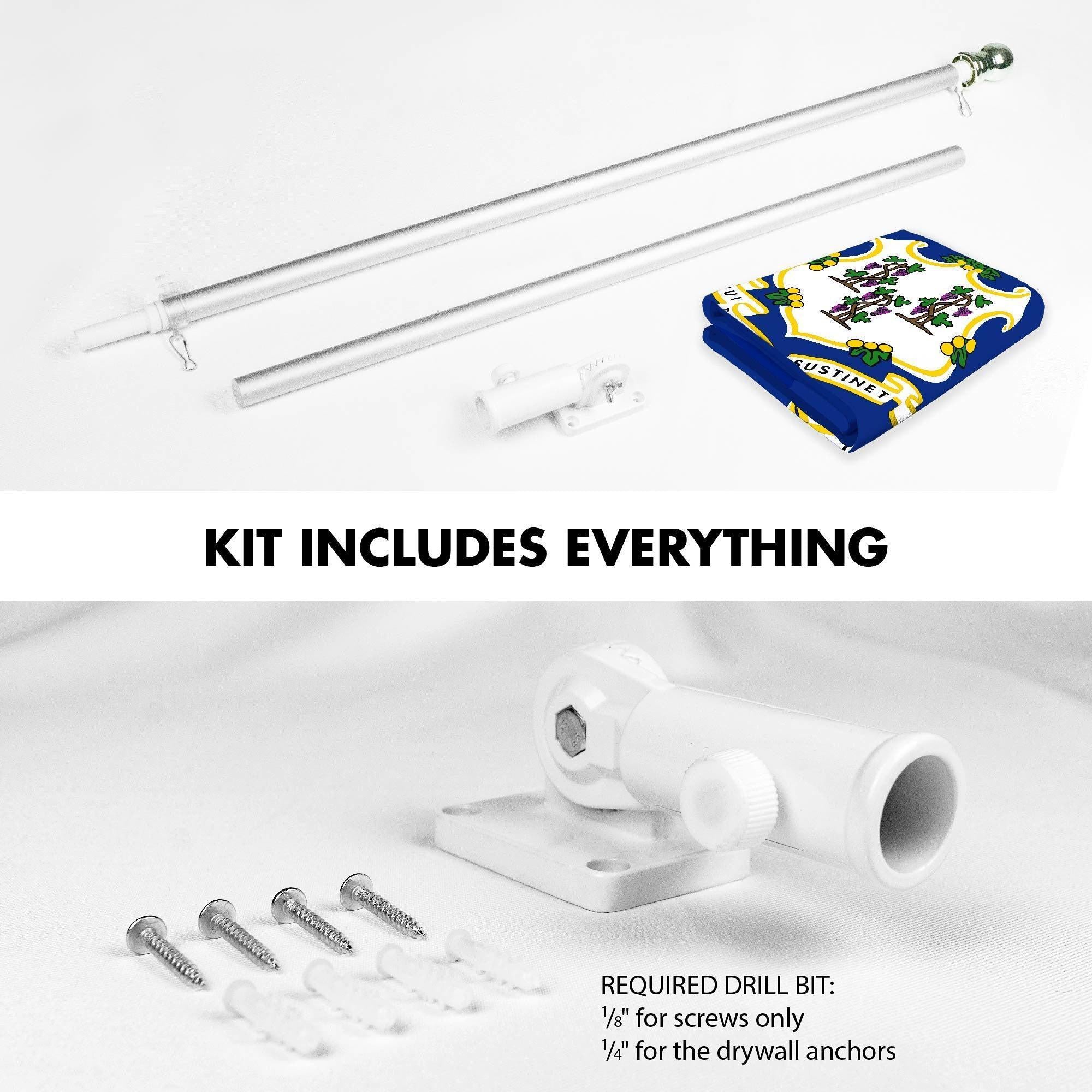 G128 Combo Pack: 6 Ft Tangle Free Spinning Flagpole (Silver) & Connecticut Flag 3x5 Ft Printed 150D Polyester, Brass Grommets (Flag Included) Aluminum Flag Pole