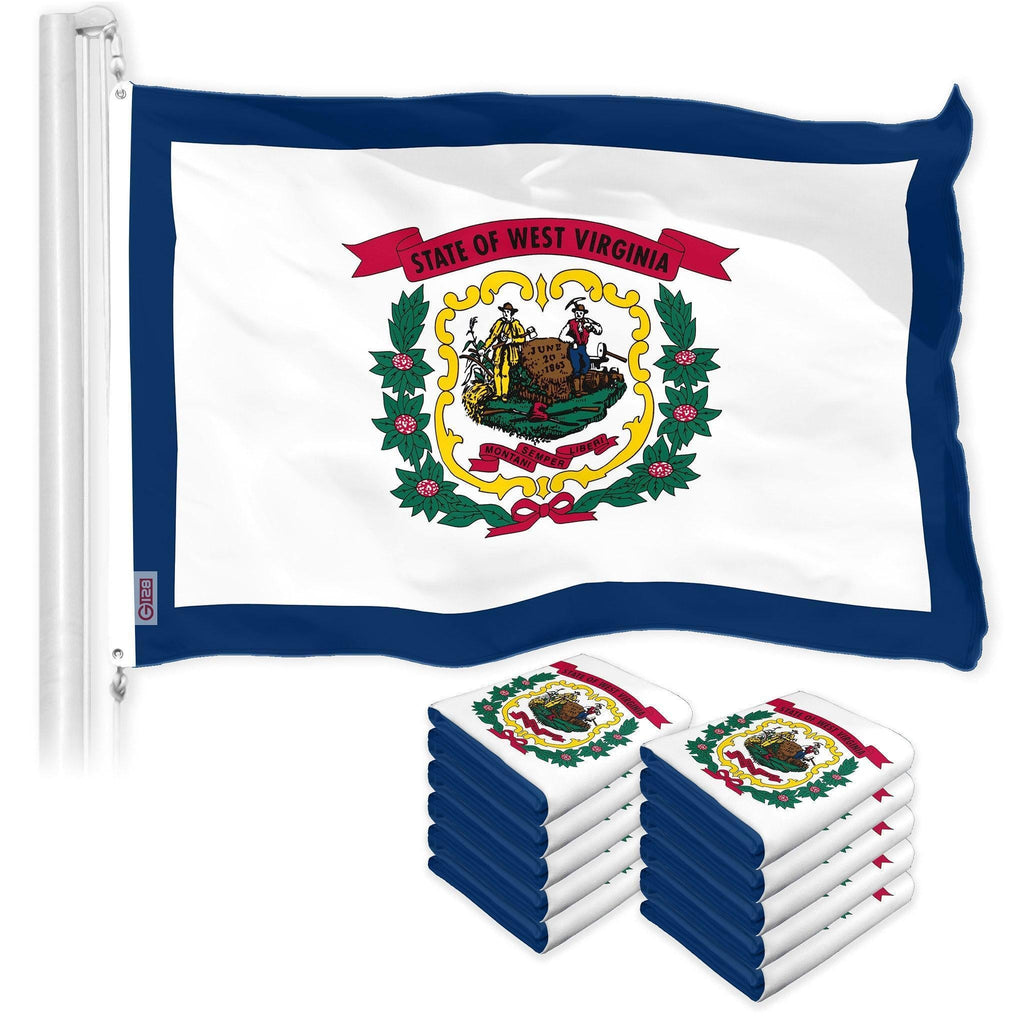 G128 10 Pack: West Virginia WV State Flag  3x5 Ft  LiteWeave Pro Series Printed 150D Polyester  Indoor/Outdoor, Vibrant Colors, Brass Grommets, Thicker and More Durable Than 100D 75D Polyester