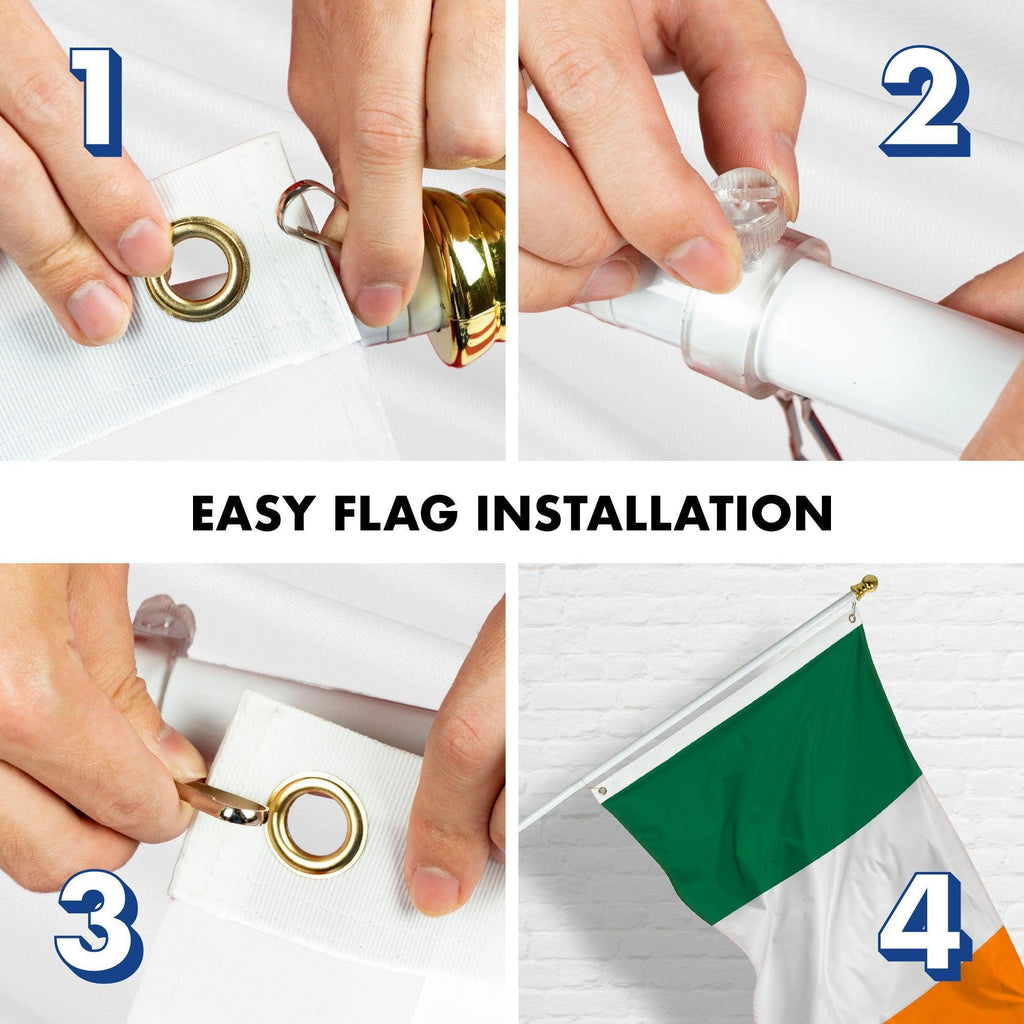 G128  6 Feet Tangle Free Spinning Flagpole (White) Ireland Brass Grommets Printed 3x5 ft (Flag Included) Aluminum Flag Pole
