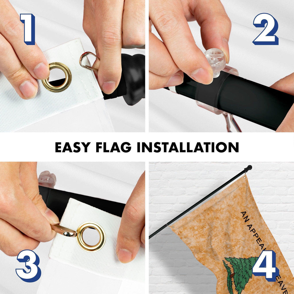 G128 Combo Pack: 6 Ft Tangle Free Aluminum Spinning Flagpole (Black) & An Appeal to Heaven TeaStained Flag 3x5 Ft, Double ToughWeave Pro Series DS Embroidered 420D Polyester  Pole with Flag Included