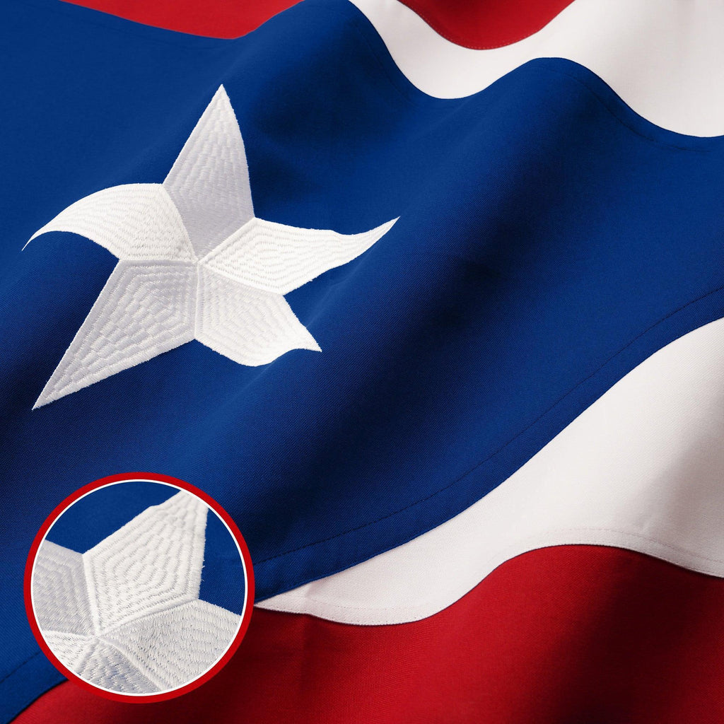 G128 Puerto Rico Puerto Rican Flag  2x3 Ft  StormFlyer Series Embroidered 220GSM Spun Polyester  Embroidered Design, Indoor/Outdoor, Brass Grommets, Heavy Duty, All Weather