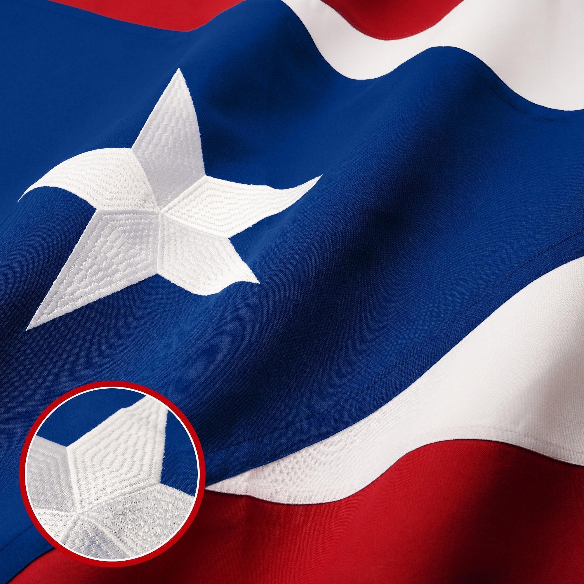 G128 Puerto Rico Puerto Rican Flag  2x3 Ft  StormFlyer Series Embroidered 220GSM Spun Polyester  Embroidered Design, Indoor/Outdoor, Brass Grommets, Heavy Duty, All Weather