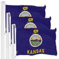 G128 3 Pack: Kansas KS State Flag  3x5 Ft  LiteWeave Pro Series Printed 150D Polyester  Indoor/Outdoor, Vibrant Colors, Brass Grommets, Thicker and More Durable Than 100D 75D Polyester