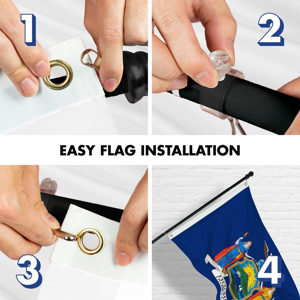 G128 Combo Pack: 6 Ft Tangle Free Aluminum Spinning Flagpole (Black) & New York NY State Flag 3x5 Ft, LiteWeave Pro Series Printed 300D Polyester  Pole with Flag Included