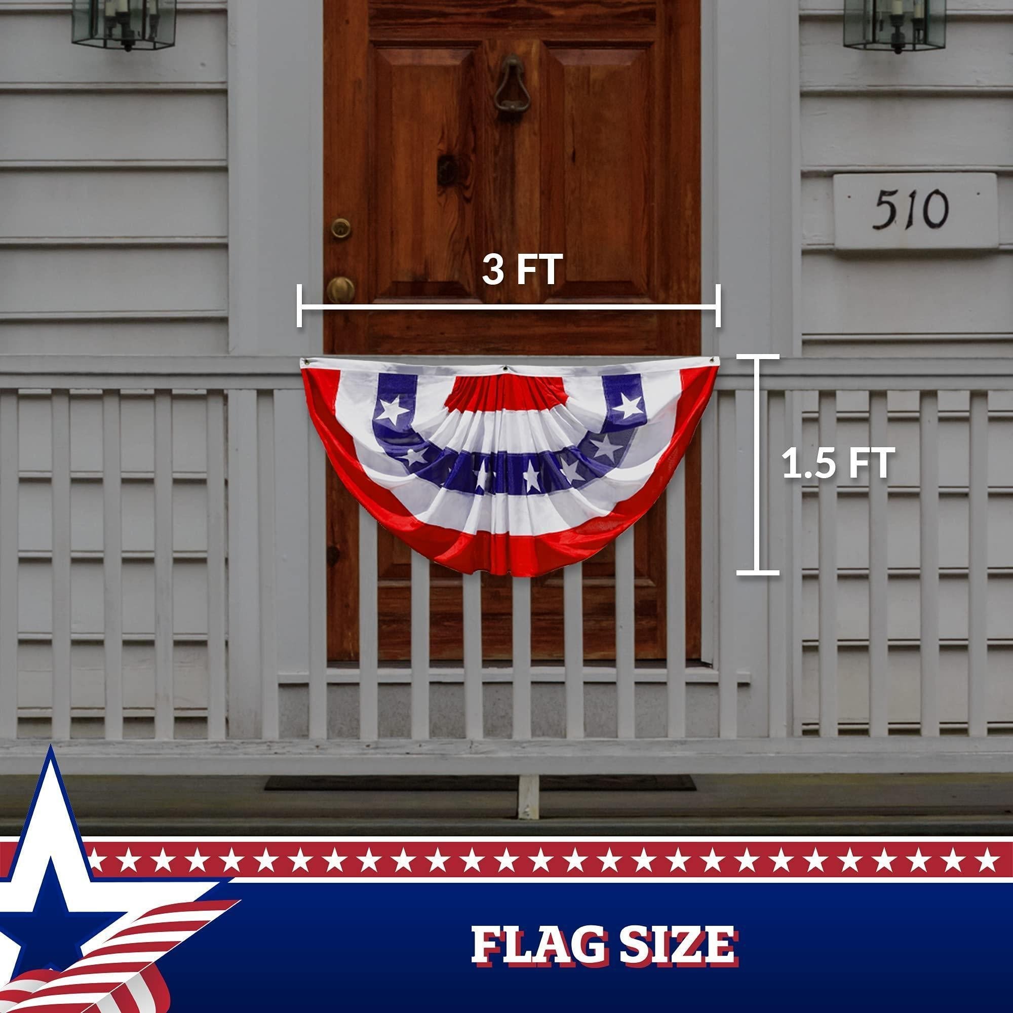 2 Pack USA Pleated Fan Flag 1.5x3 Ft American USA Bunting Decoration 150D Canvas
