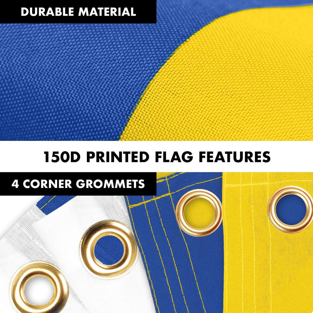 G128 Combo: 6 Ft Tangle Free Aluminum Spinning Flagpole (Black) & Ukraine Ukrainian Coat of Arms Flag 3x5 Ft, LiteWeave Pro Printed 150D Polyester, 4 Corner Brass Grommets  Pole with Flag Included